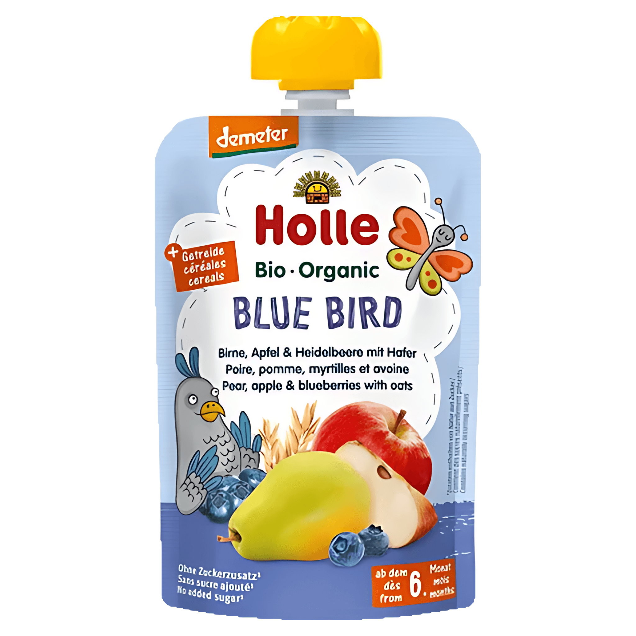 Piure de mere, pere, afine si fulgi de ovaz Holle Baby, de la 6 luni, 100 g