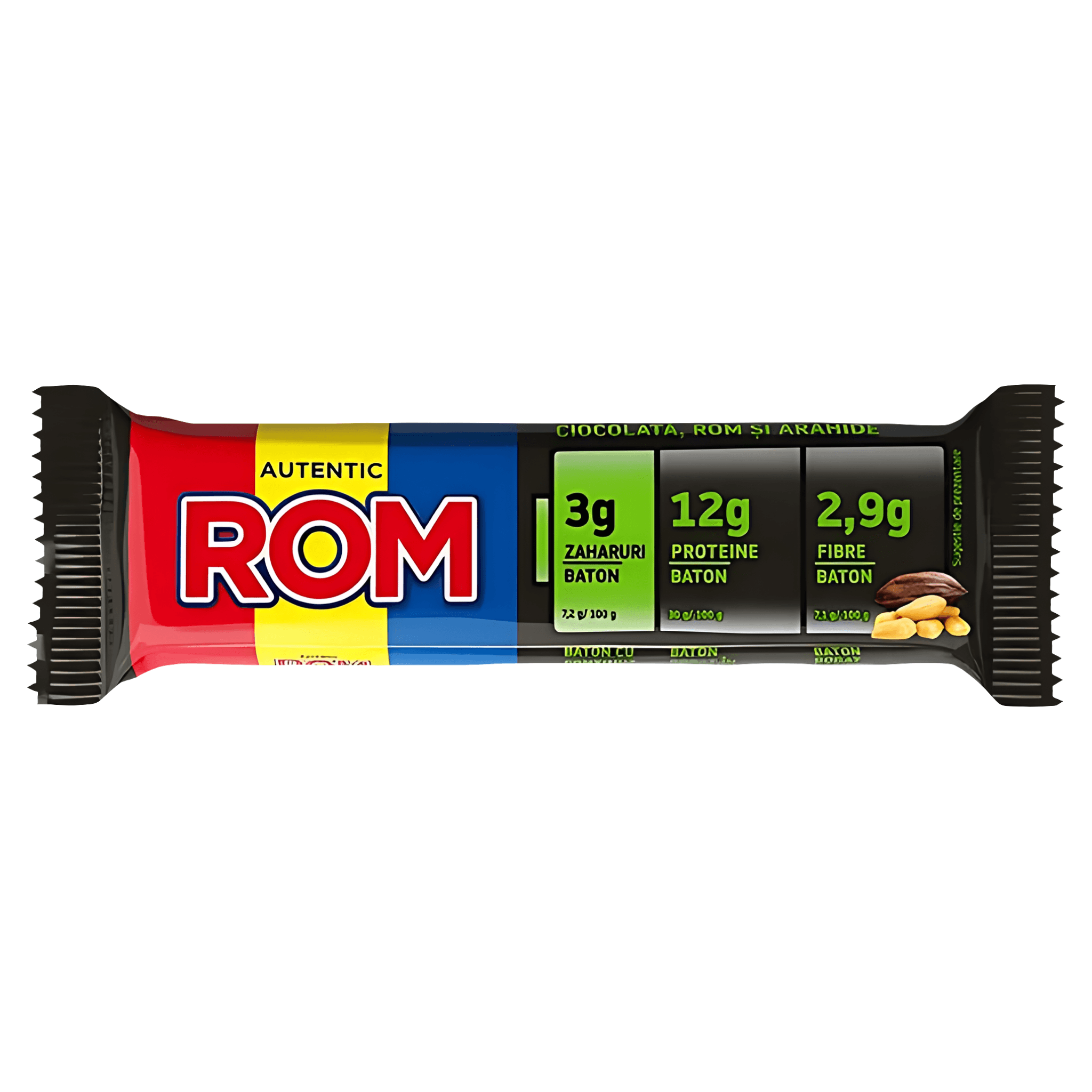 Baton proteic cu rom si arahide Rom, 41 g