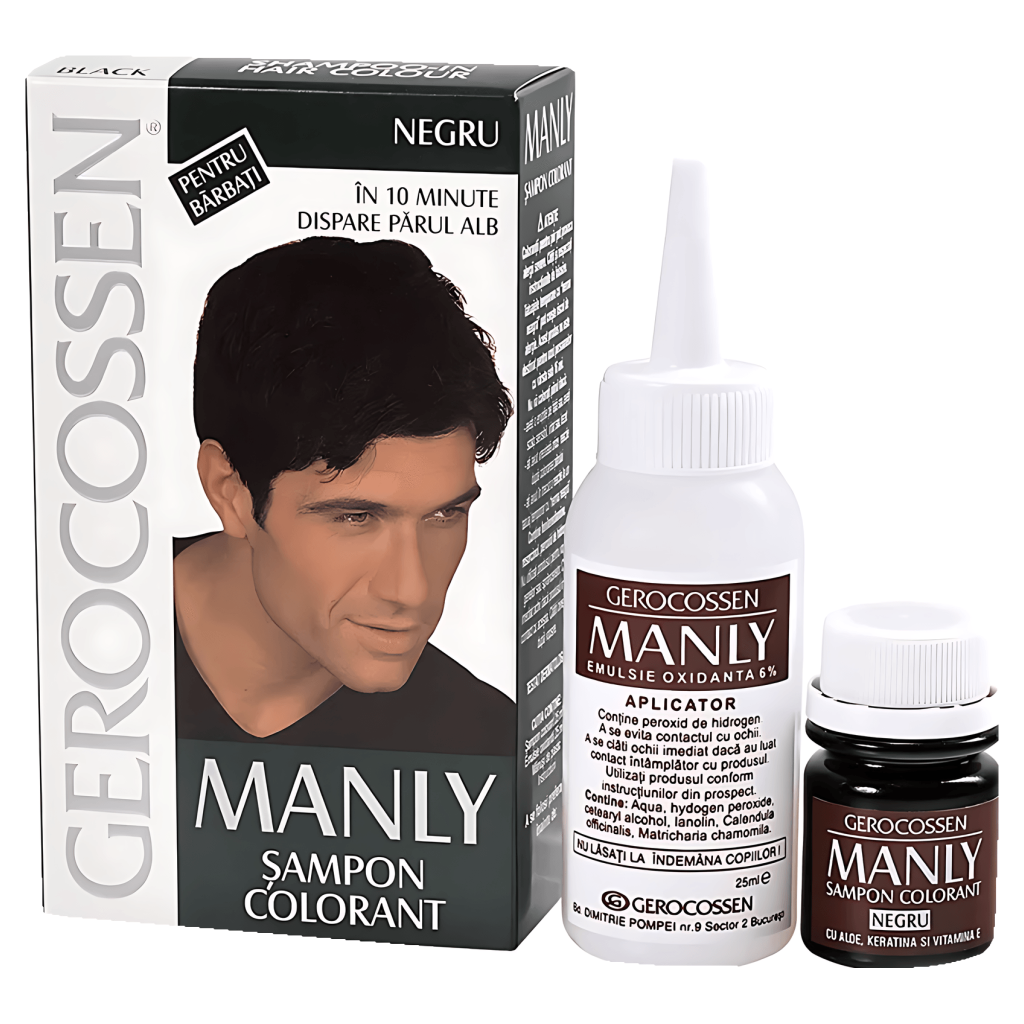 Sampon colorant pentru barbati Manly Negru, 25 ml