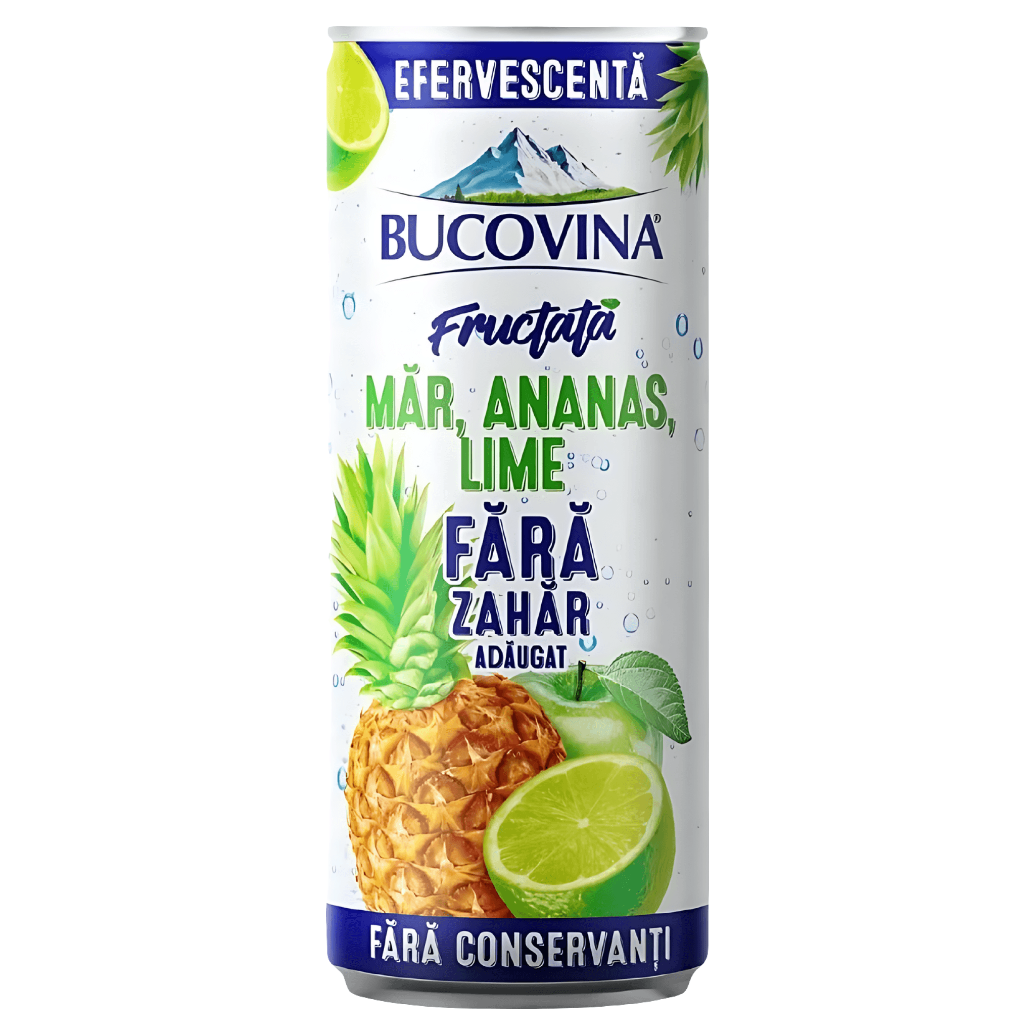 Apa minerala fructata cu aroma de mar, ananas si lime Bucovina, 0.33 l