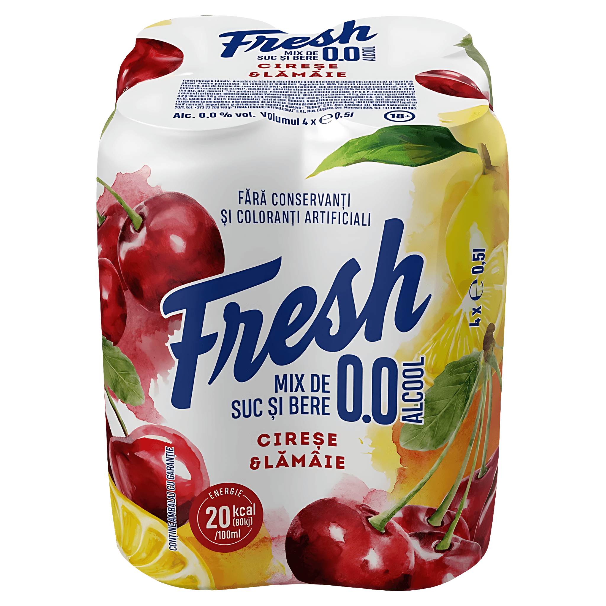 Bere blonda fara alcool cu aroma de cirese si lamaie Fresh, 4 x 0.5 l