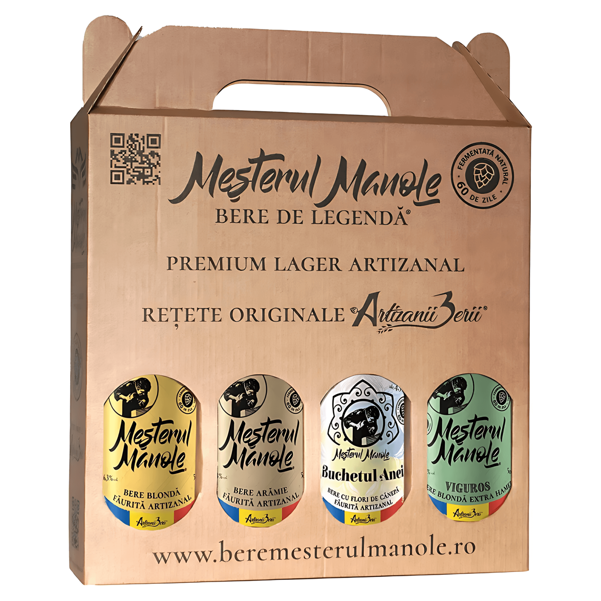 Bere artizanala blonda si aramie Mesterul Manole, diverse sortimente, 4 x 0.5 l