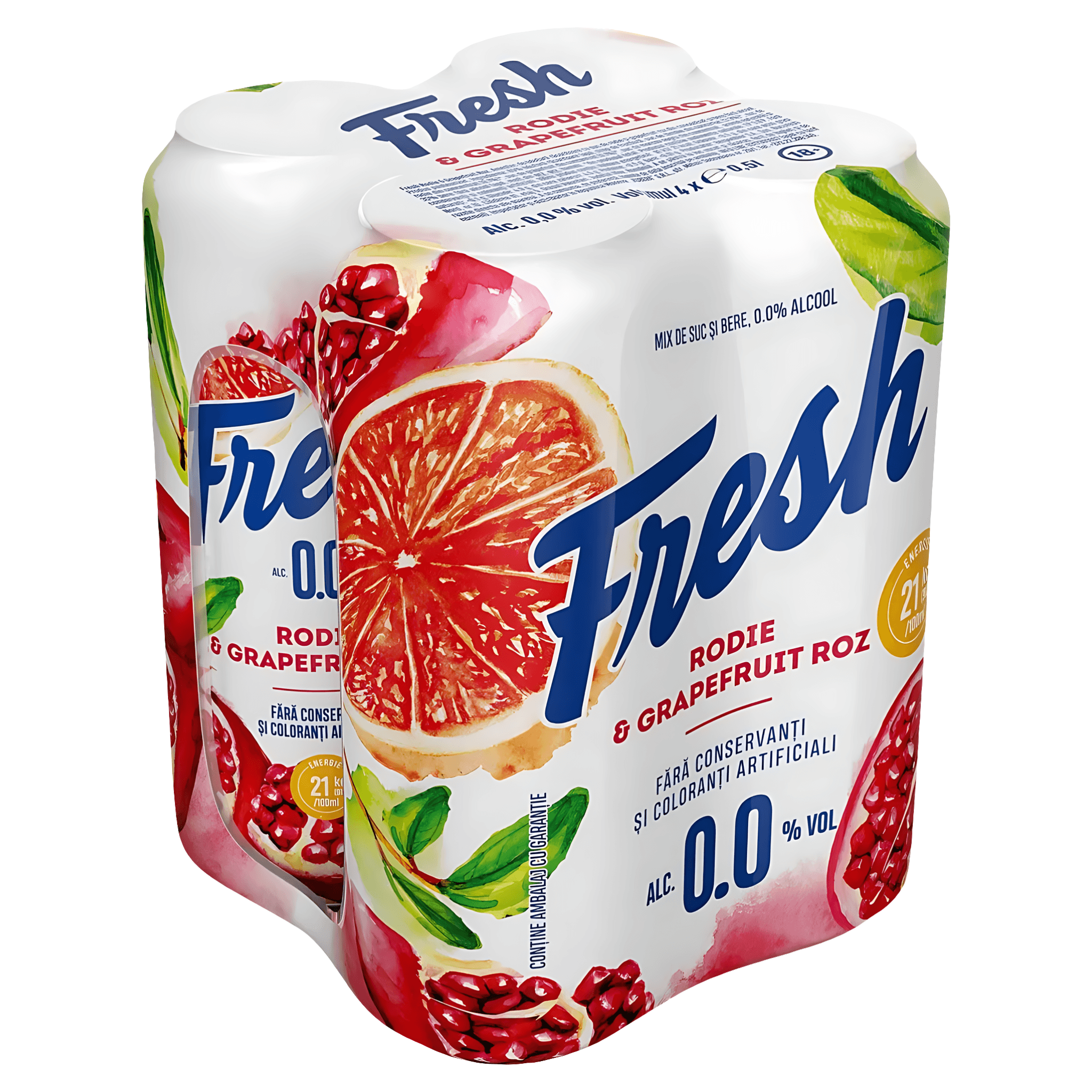 Bere aromatizata fara alcool Fresh Rodie & Grapefruit roz, 4 x 0.5 l