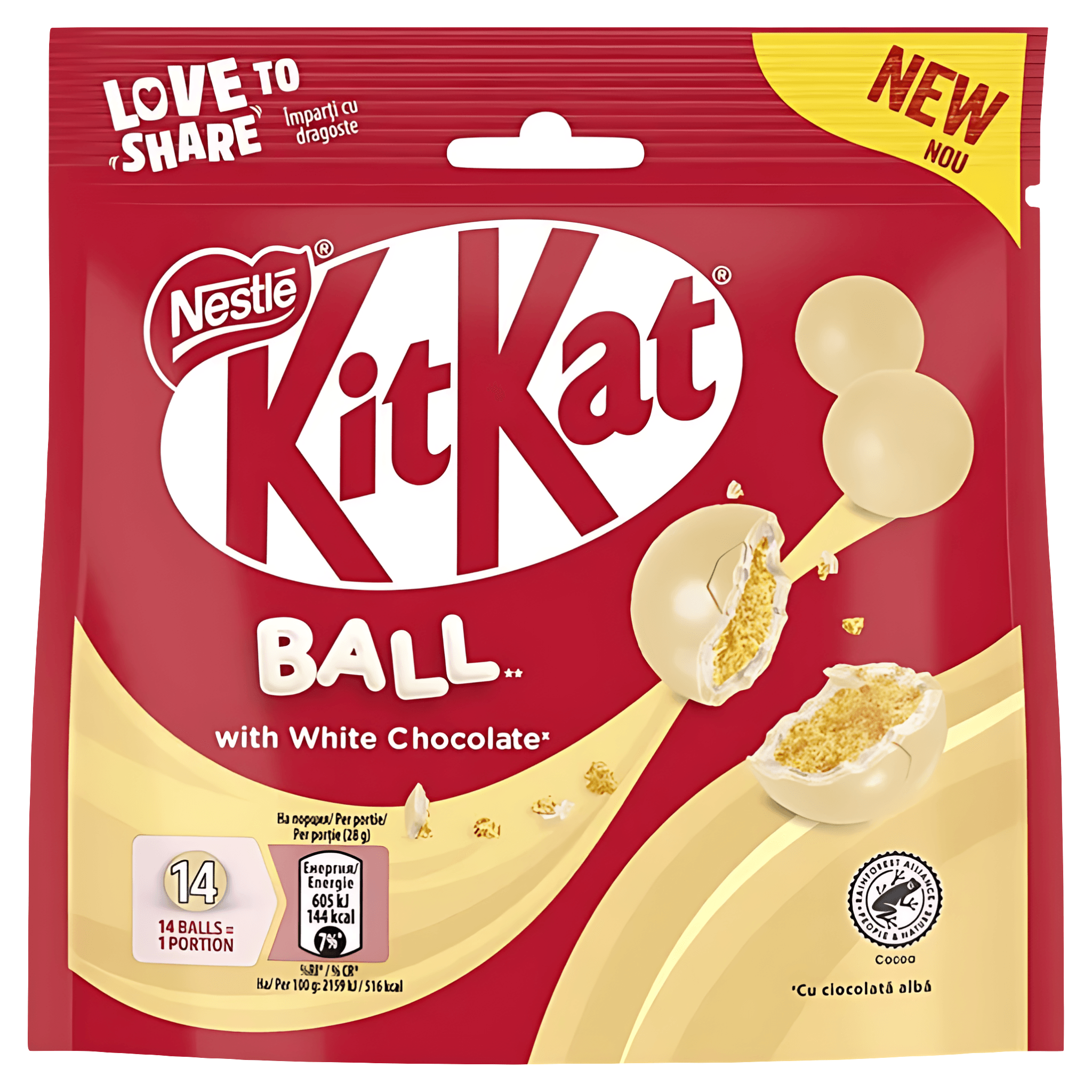 Bile cu ciocolata alba KitKat Ball, 140 g