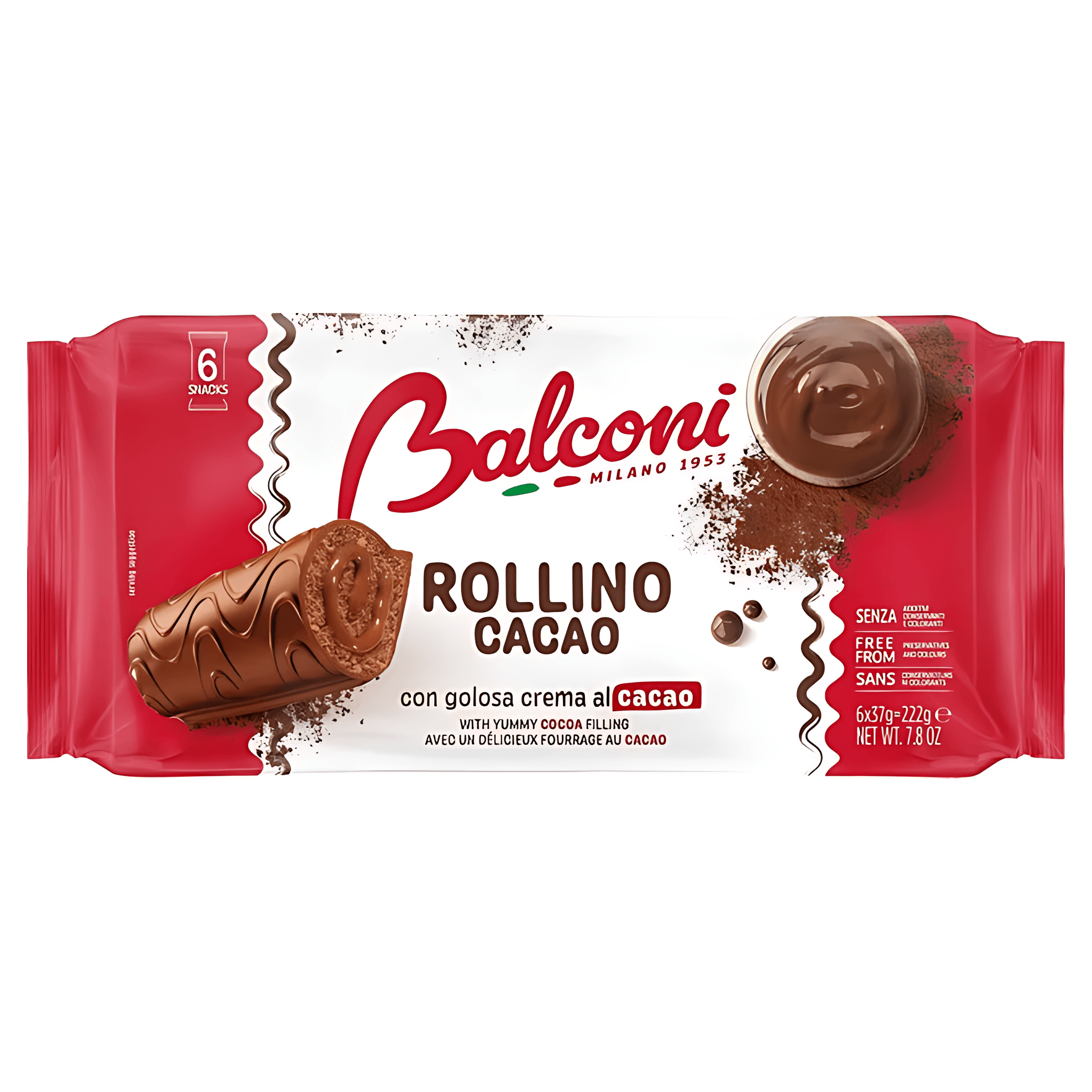Rulada glazurata cu umplutura de cacao Balconi Rollino, 6 x 37 g