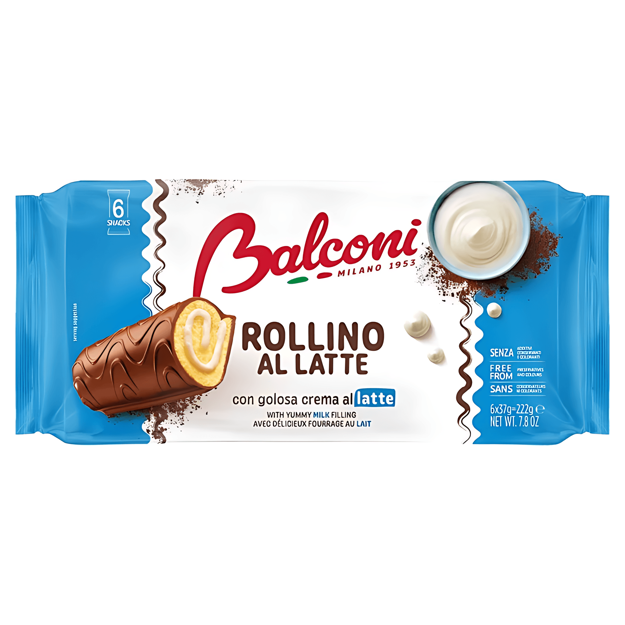 Rulada glazurata cu umplutura de lapte Balconi Rollino, 6 x 37 g