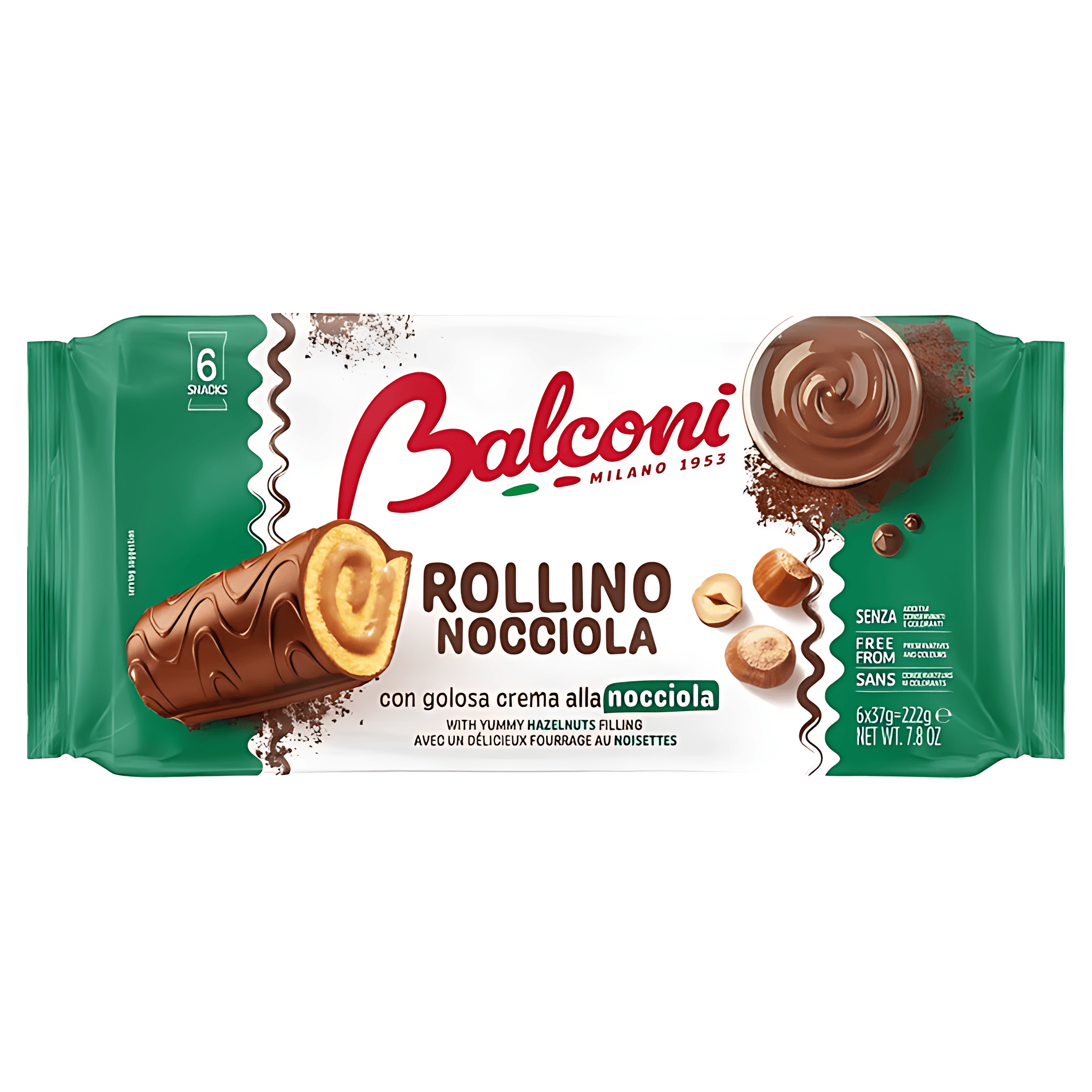 Rulada glazurata cu umplutura de alune de padure Balconi Rollino, 6 x 37 g