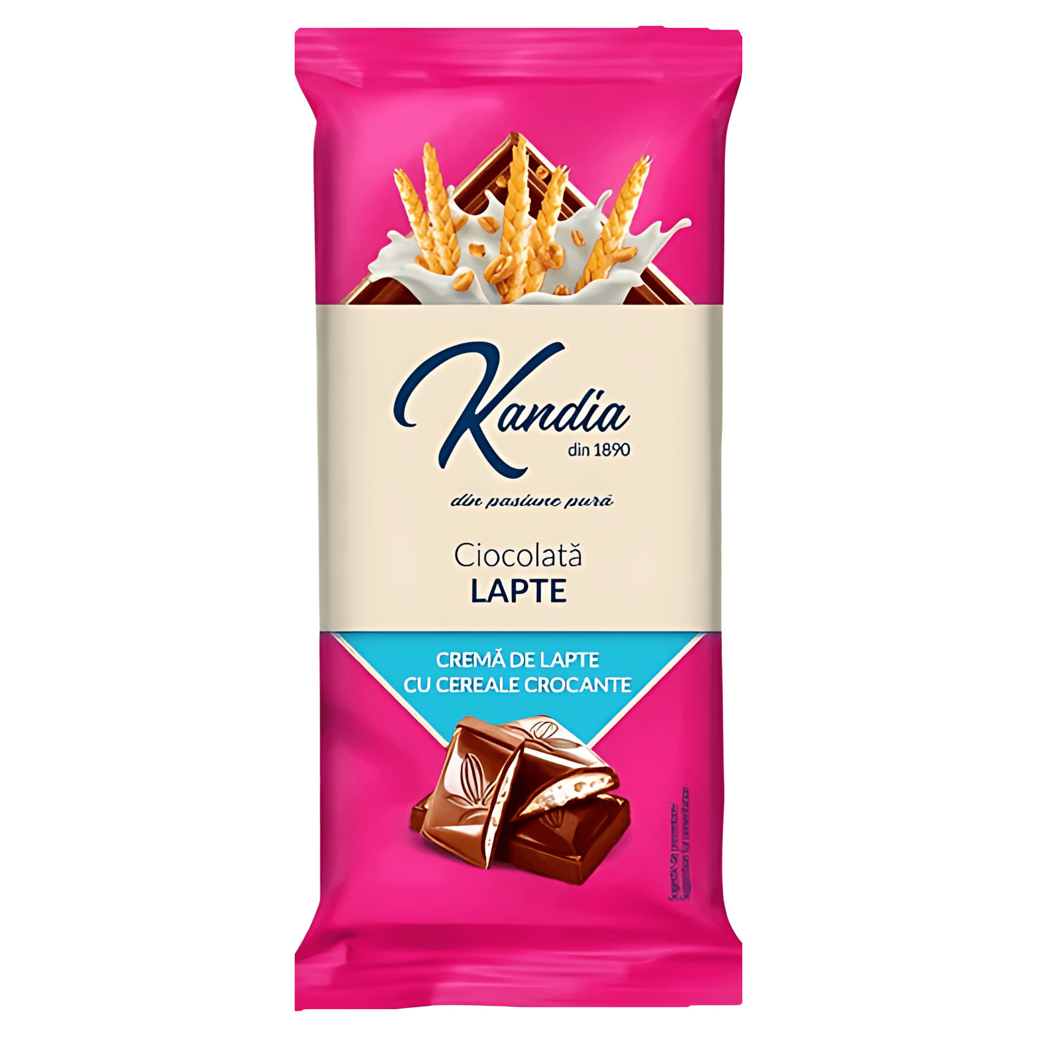Ciocolata cu lapte, crema cu lapte si cereale Kandia, 95 g