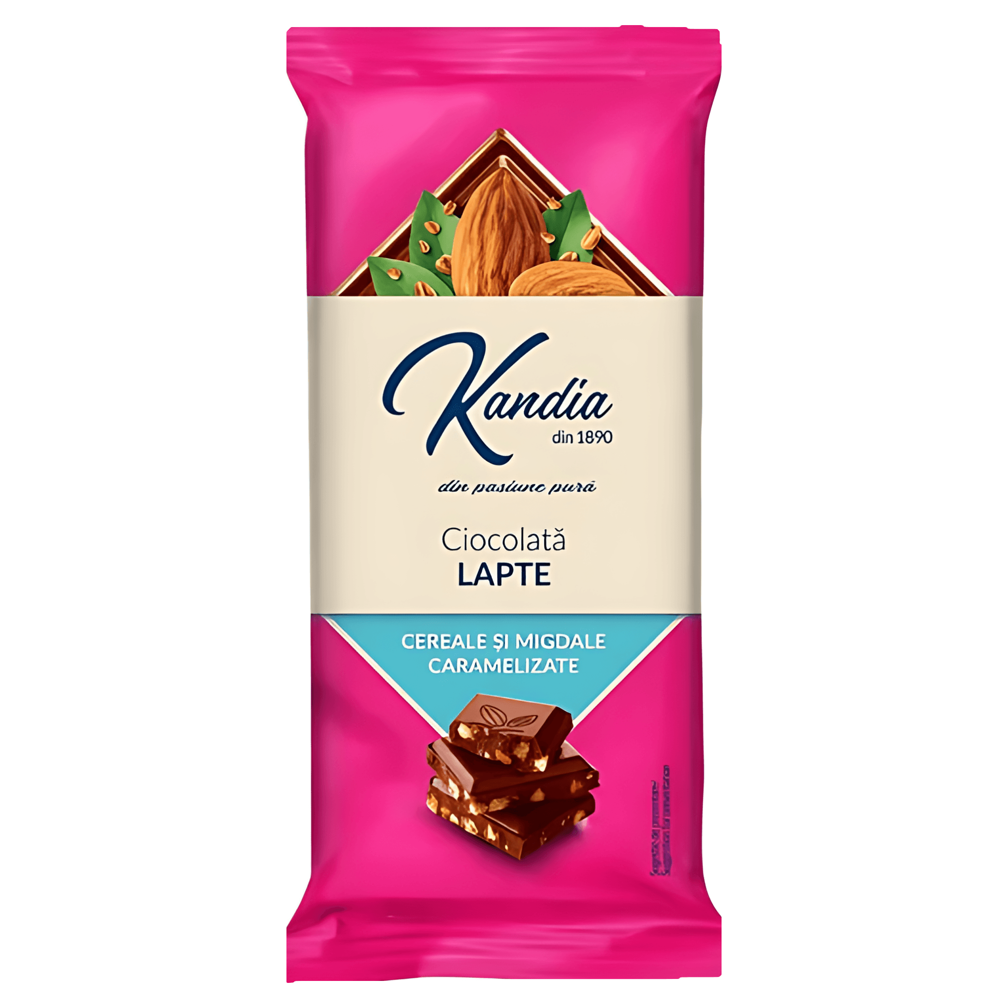 Ciocolata cu lapte, cereale si migdale caramelizate Kandia, 96.5 g