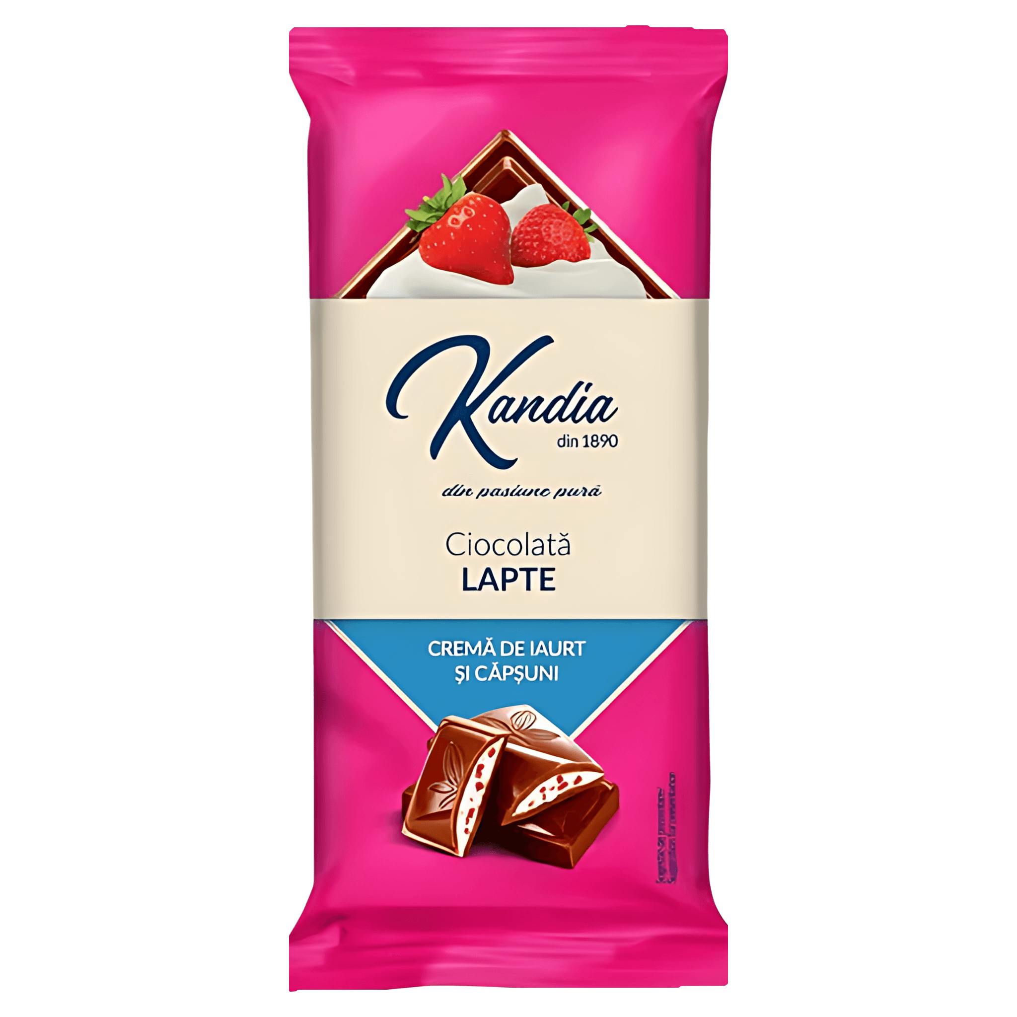 Ciocolata cu lapte si crema de iaurt cu capsuni Kandia, 96.5 g