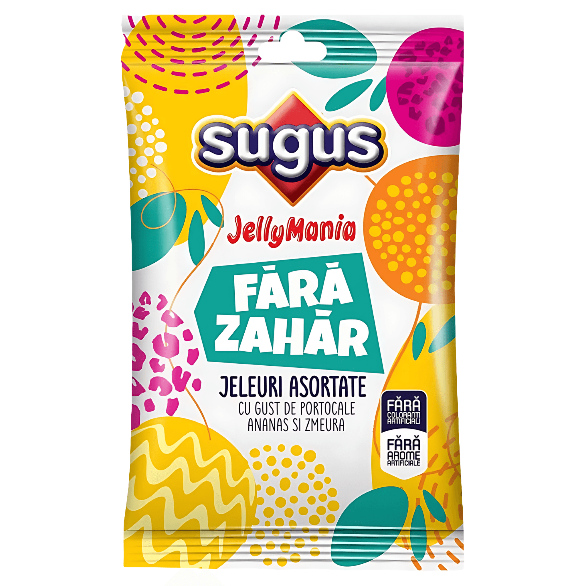 Jeleuri gumate cu arome de ananas, portocale si zmeura Sugus, fara zahar, 70 g