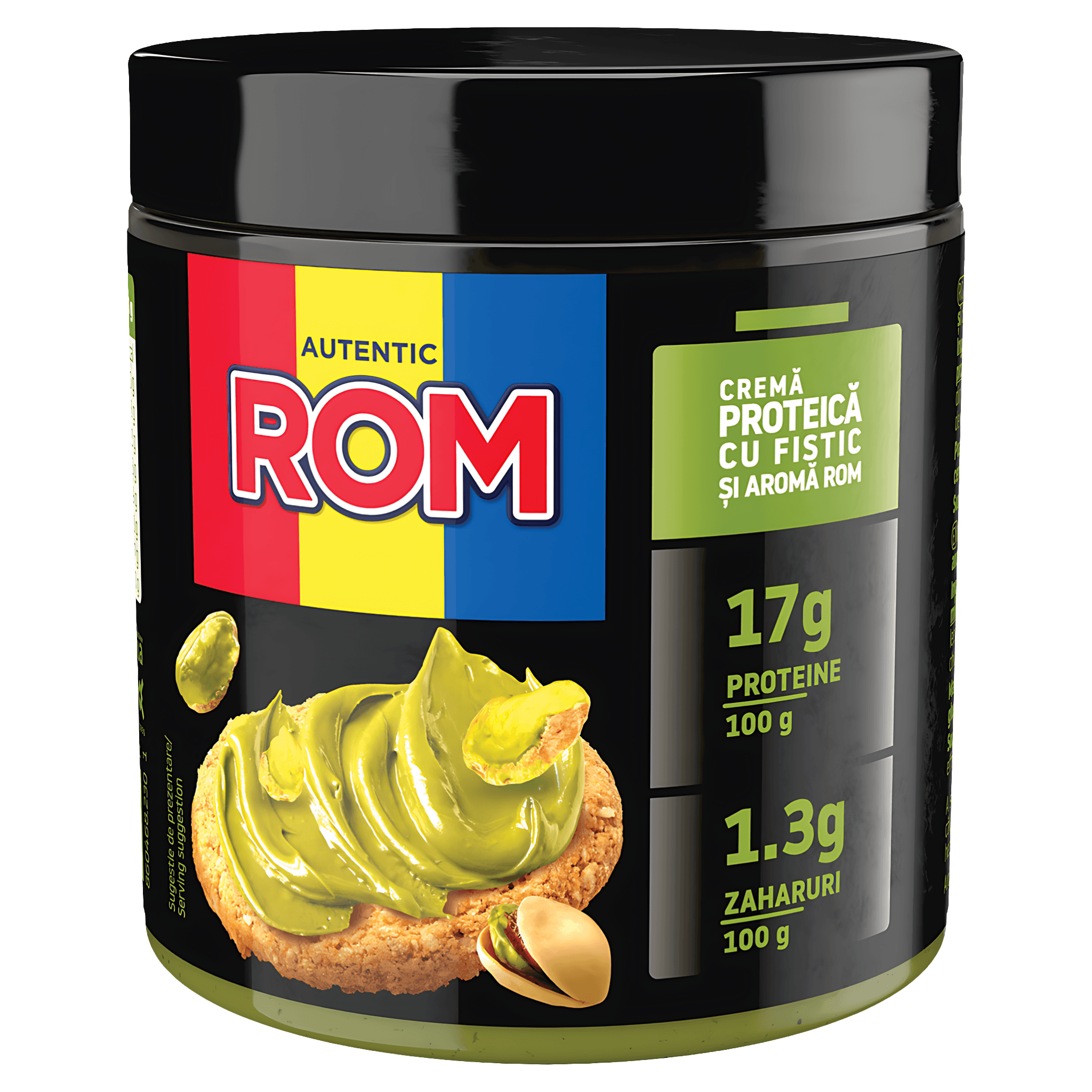 Crema de fistic tartinabila cu aroma de rom, cu proteine si indulcitori Rom, 230 g