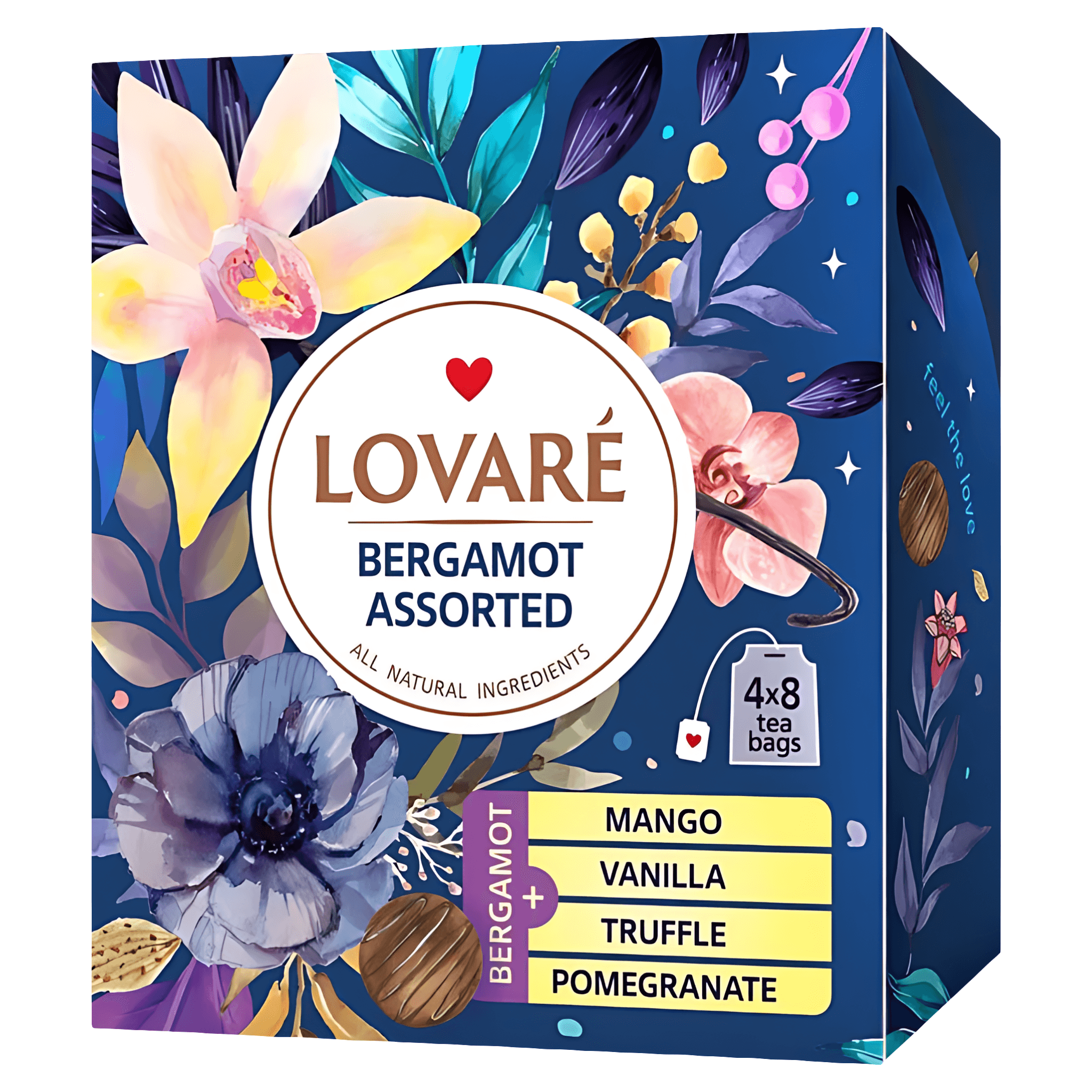Colectie de ceai negru asortat cu bergamota Lovare Bergamot Assorted, 32 pliculete