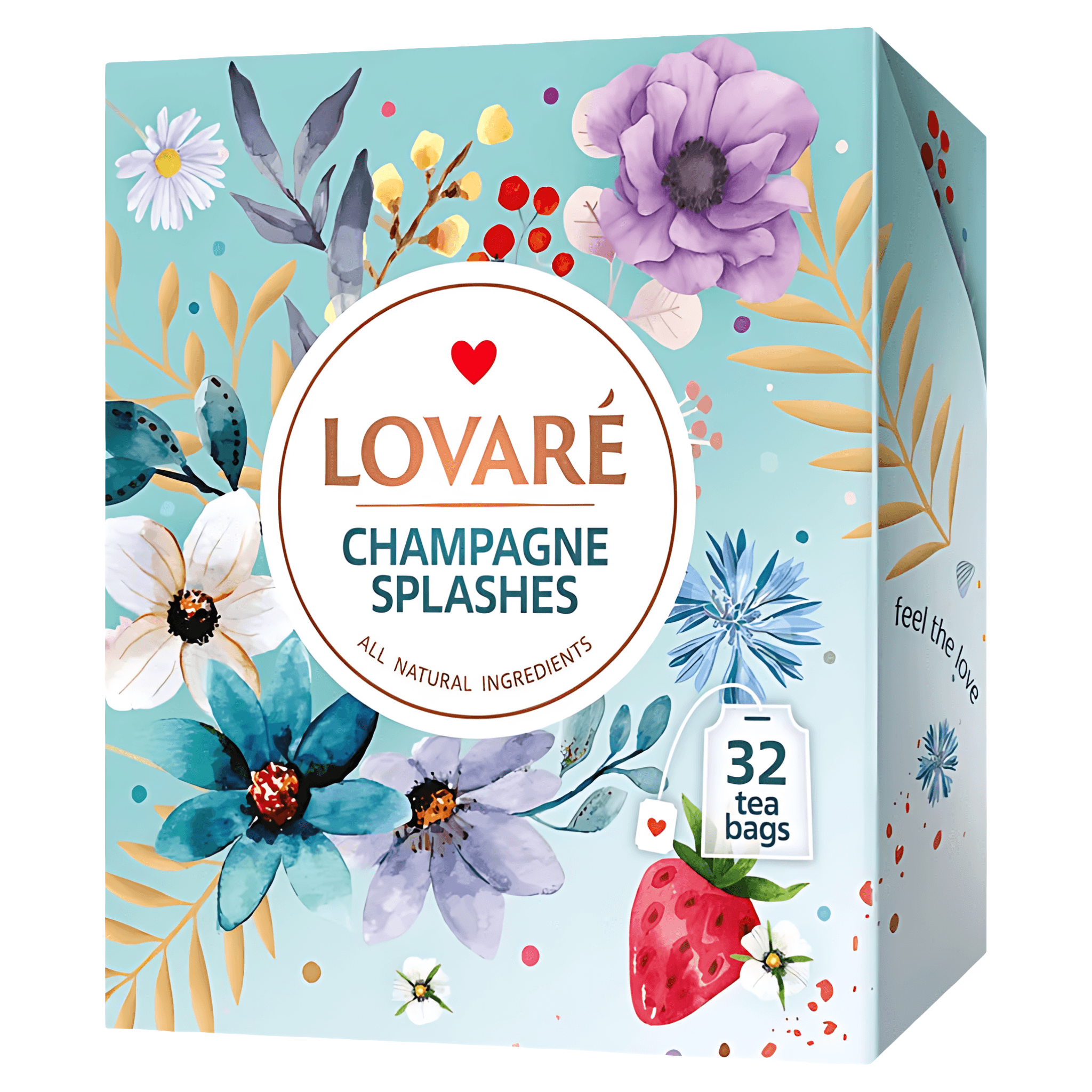 Amestesc de ceai negru, ceai verde, capsune Lovare Champagne Splashes, 32 pliculete