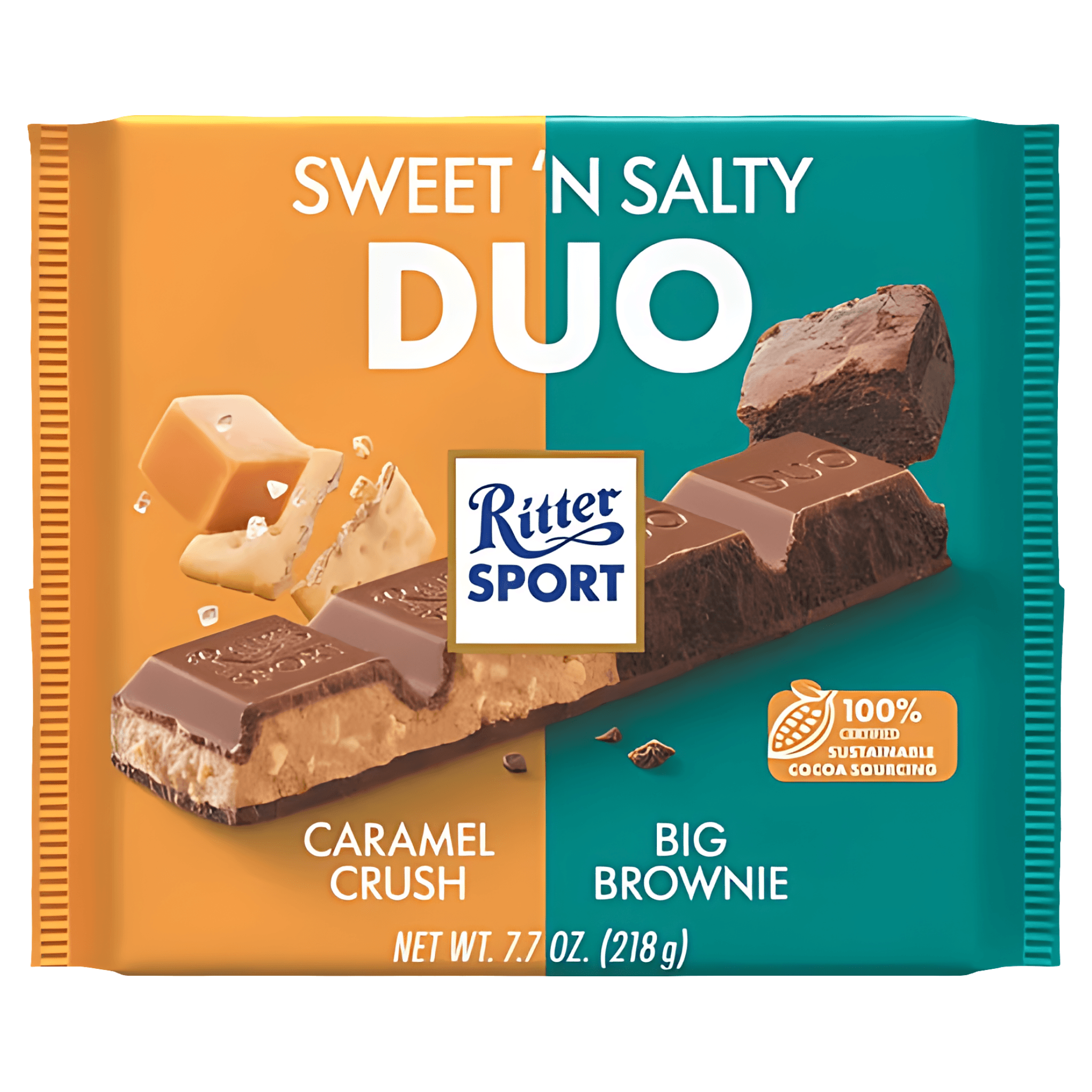 Ciocolata cu umplutura de brownie si caramel sarat Ritter Sport, 218 g