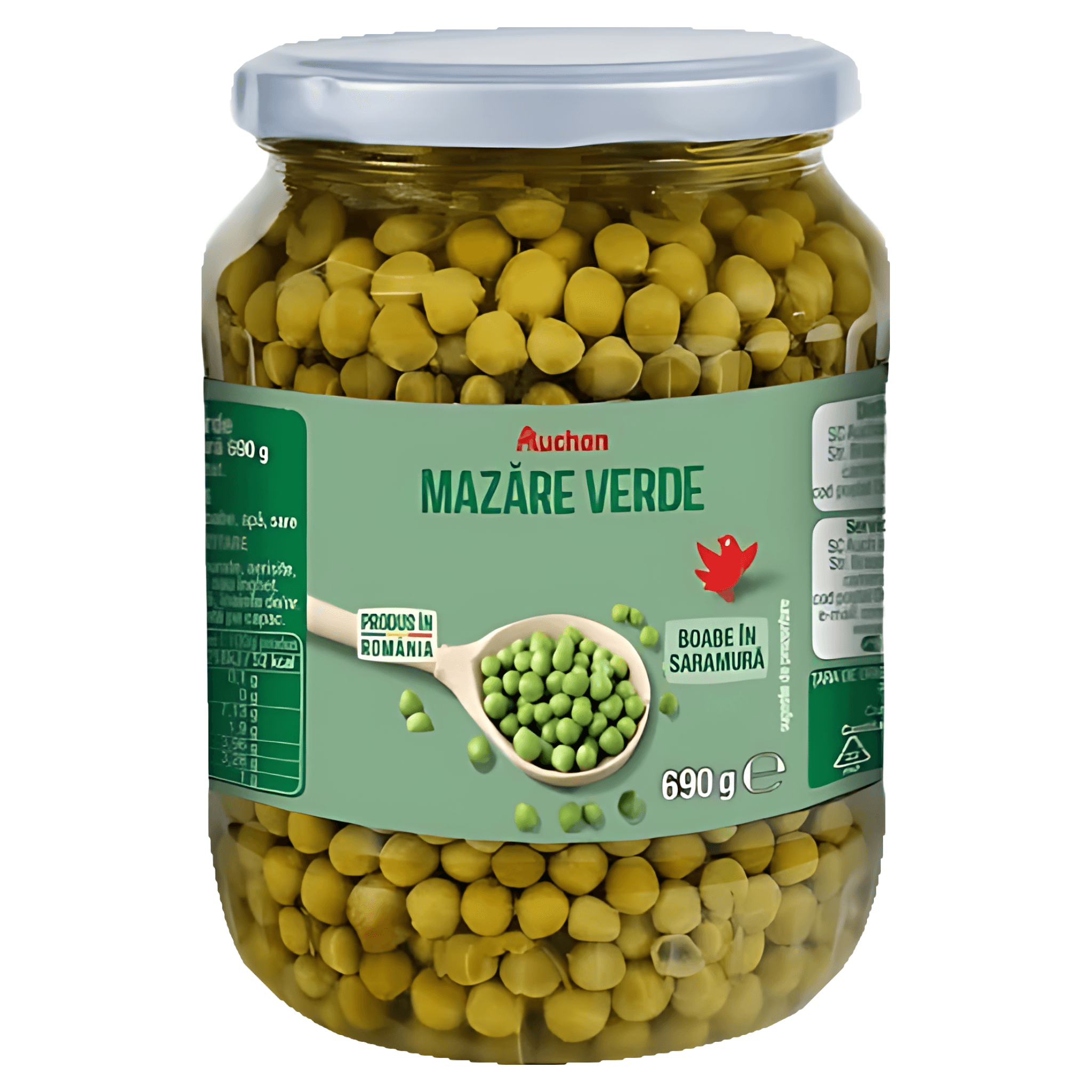 Mazare verde boabe in saramura Auchan, 690 g