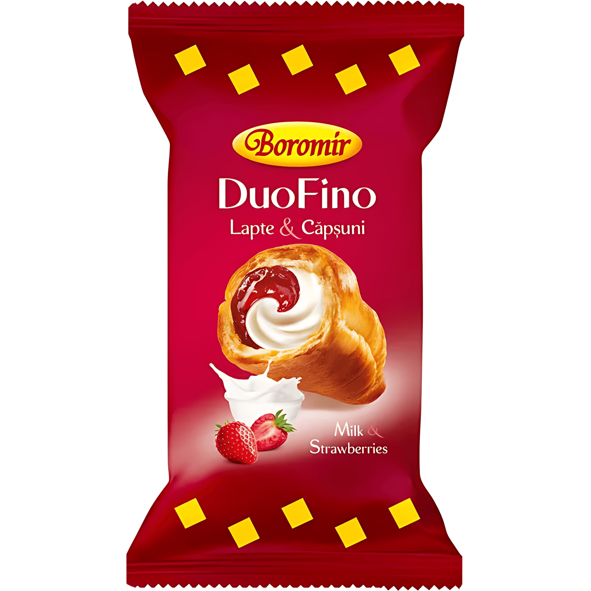Croissant cu crema cu aroma de lapte si capsuni Boromir DuoFino, 75 g