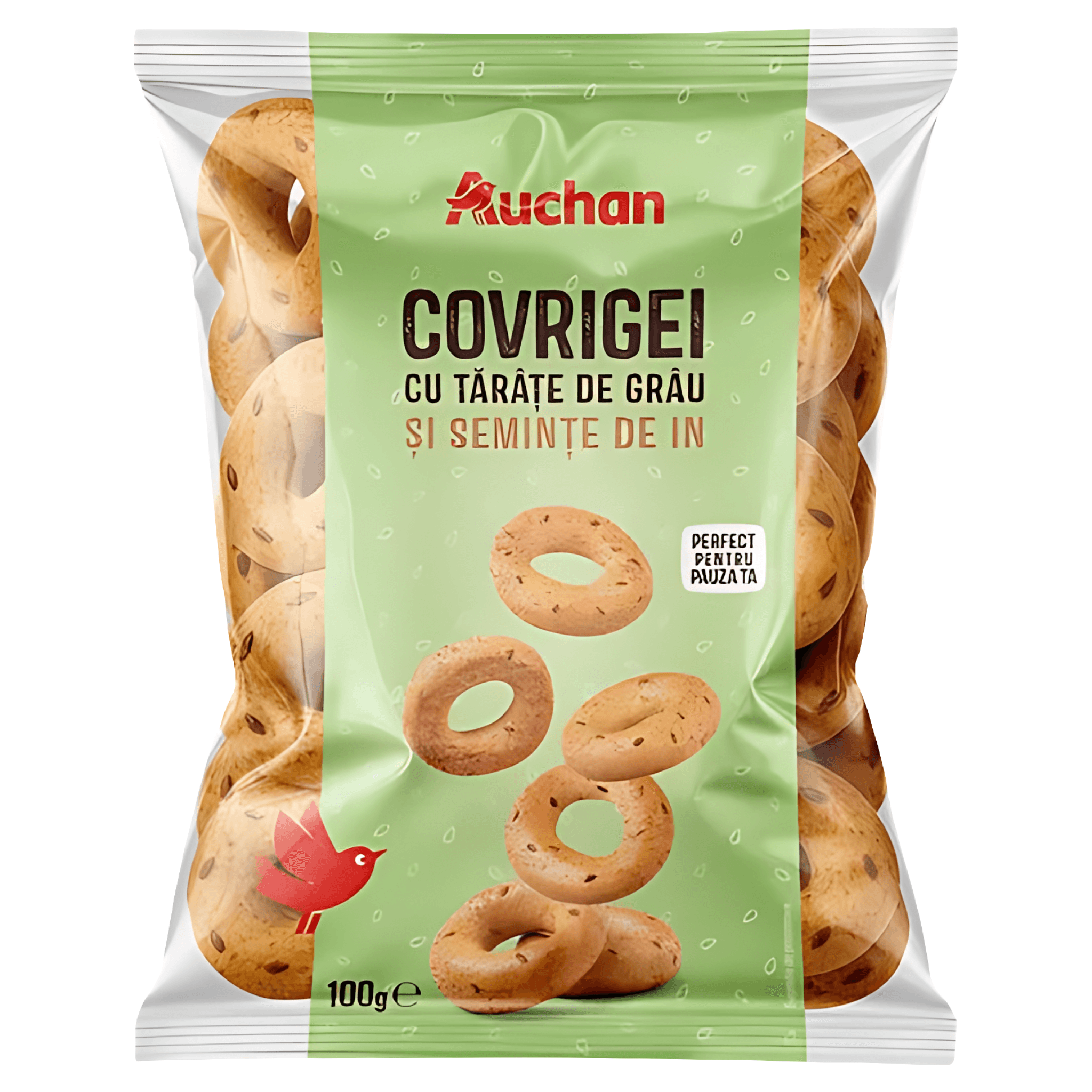 Covrigei cu tarate de grau si seminte de in Auchan, 100 g