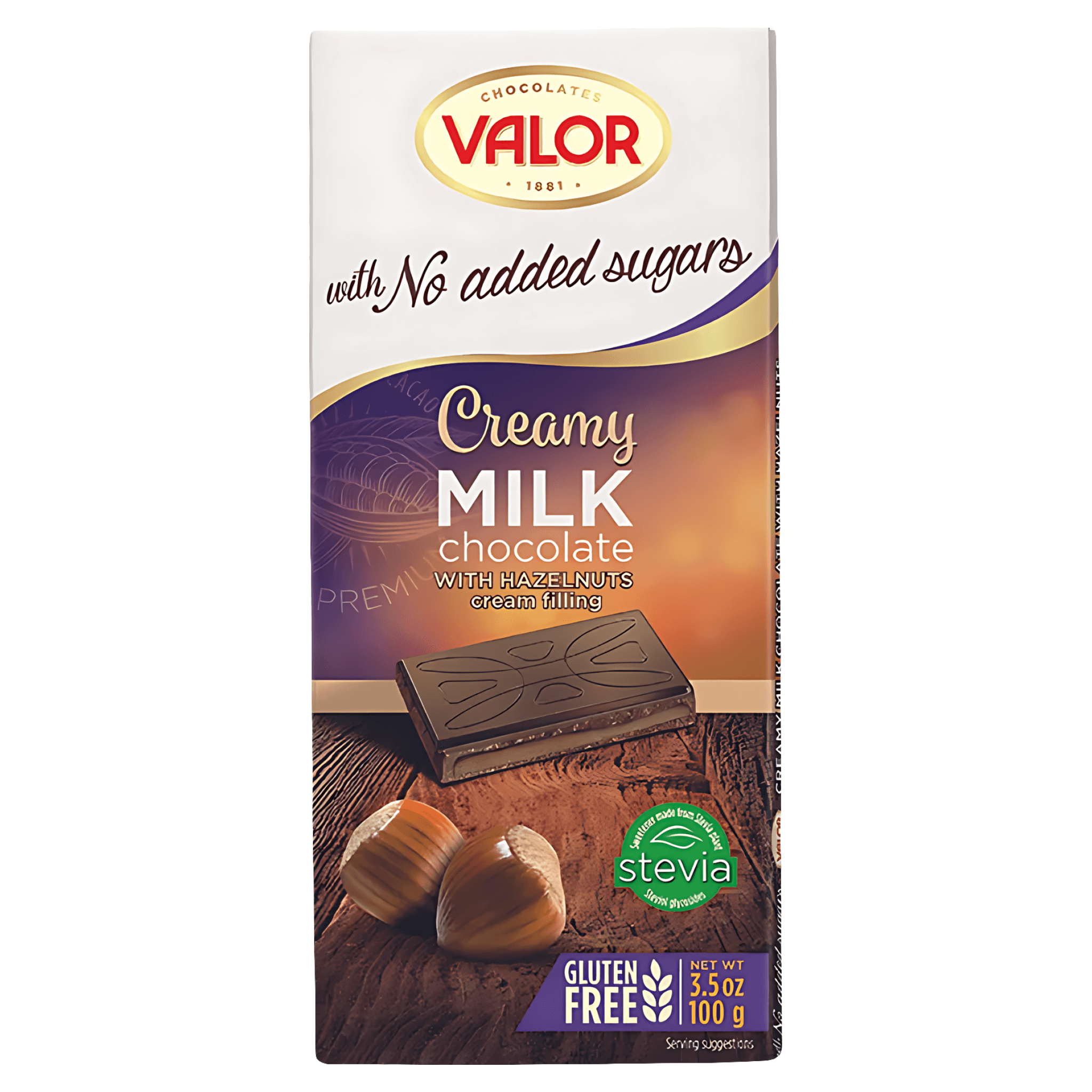 Ciocolata fara zahar Valor, cu crema de alune, 100 g