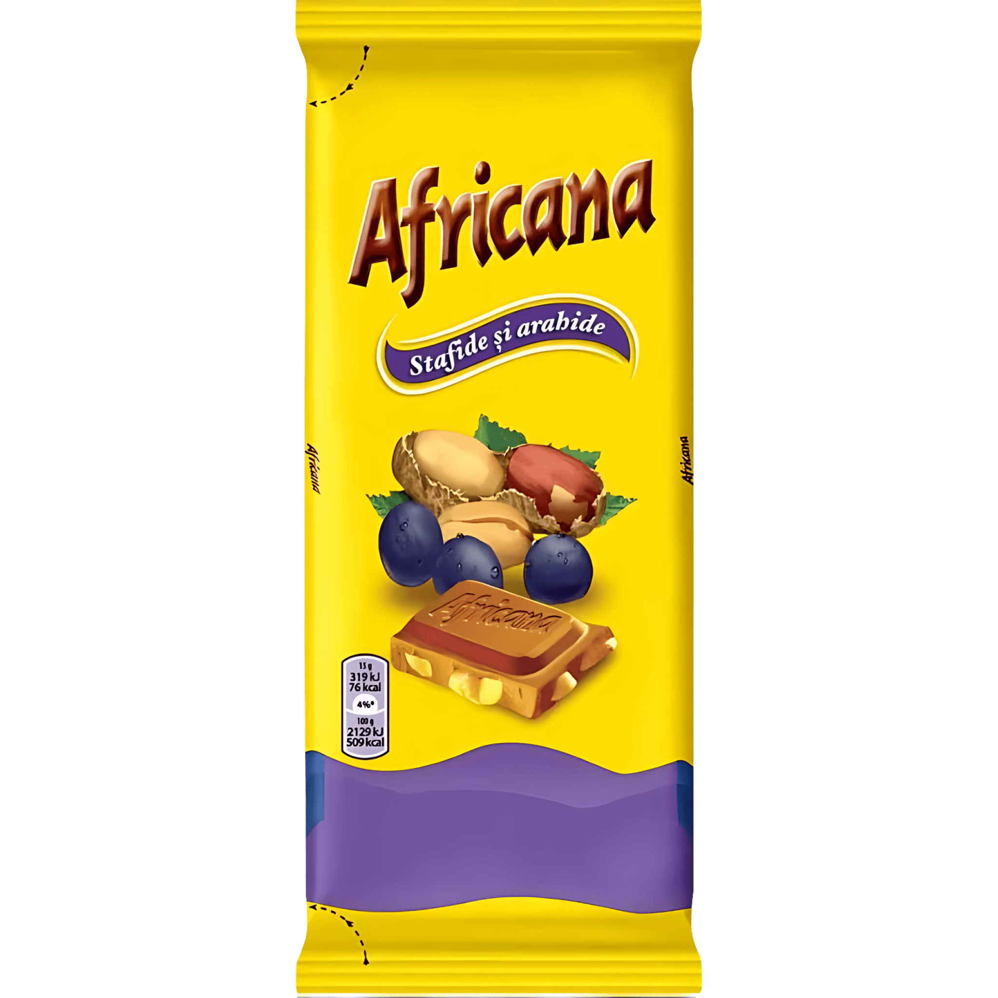 Ciocolata cu arahide si stafide Africana, 80 g