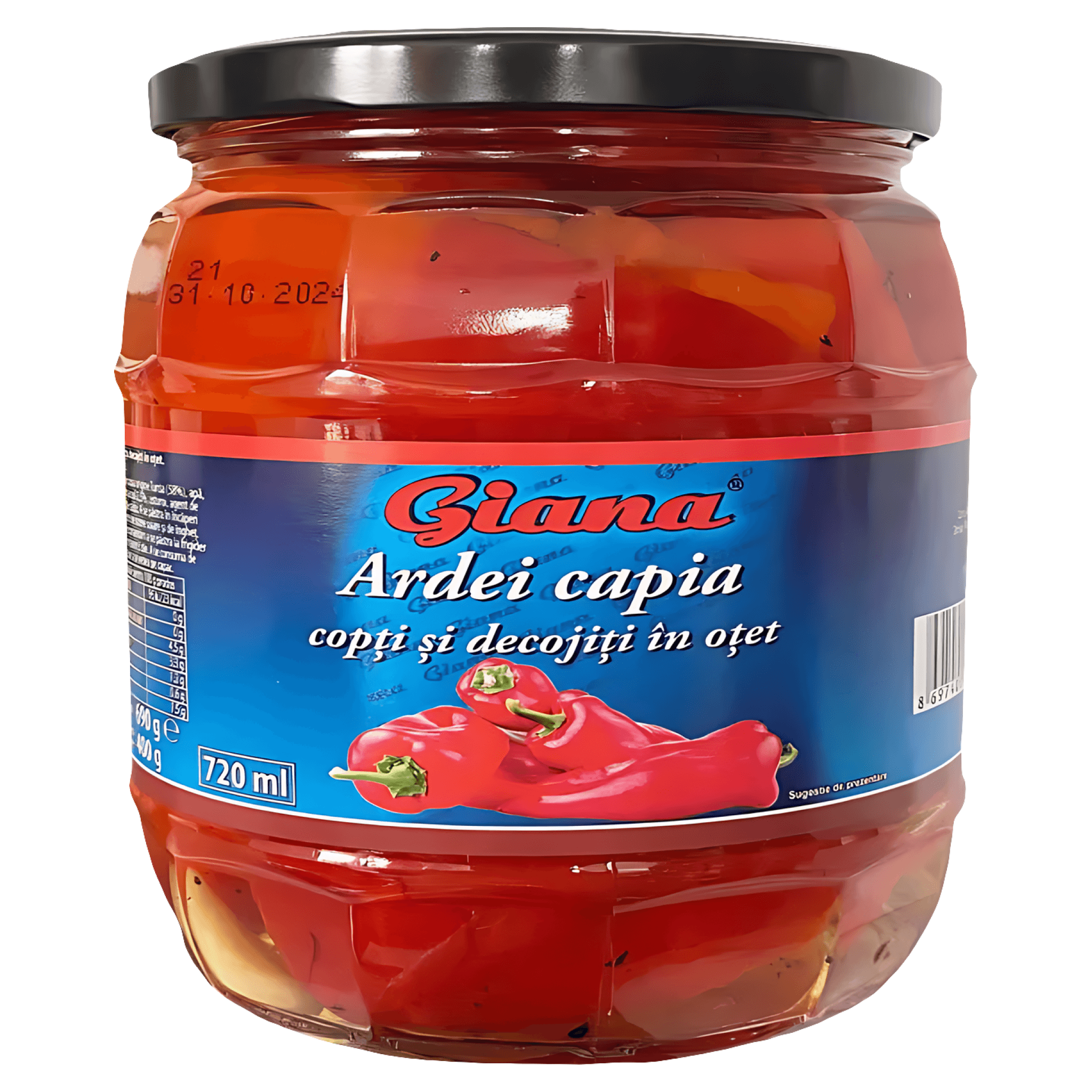 Ardei capia copti si decojiti in otet Giana, 720 ml
