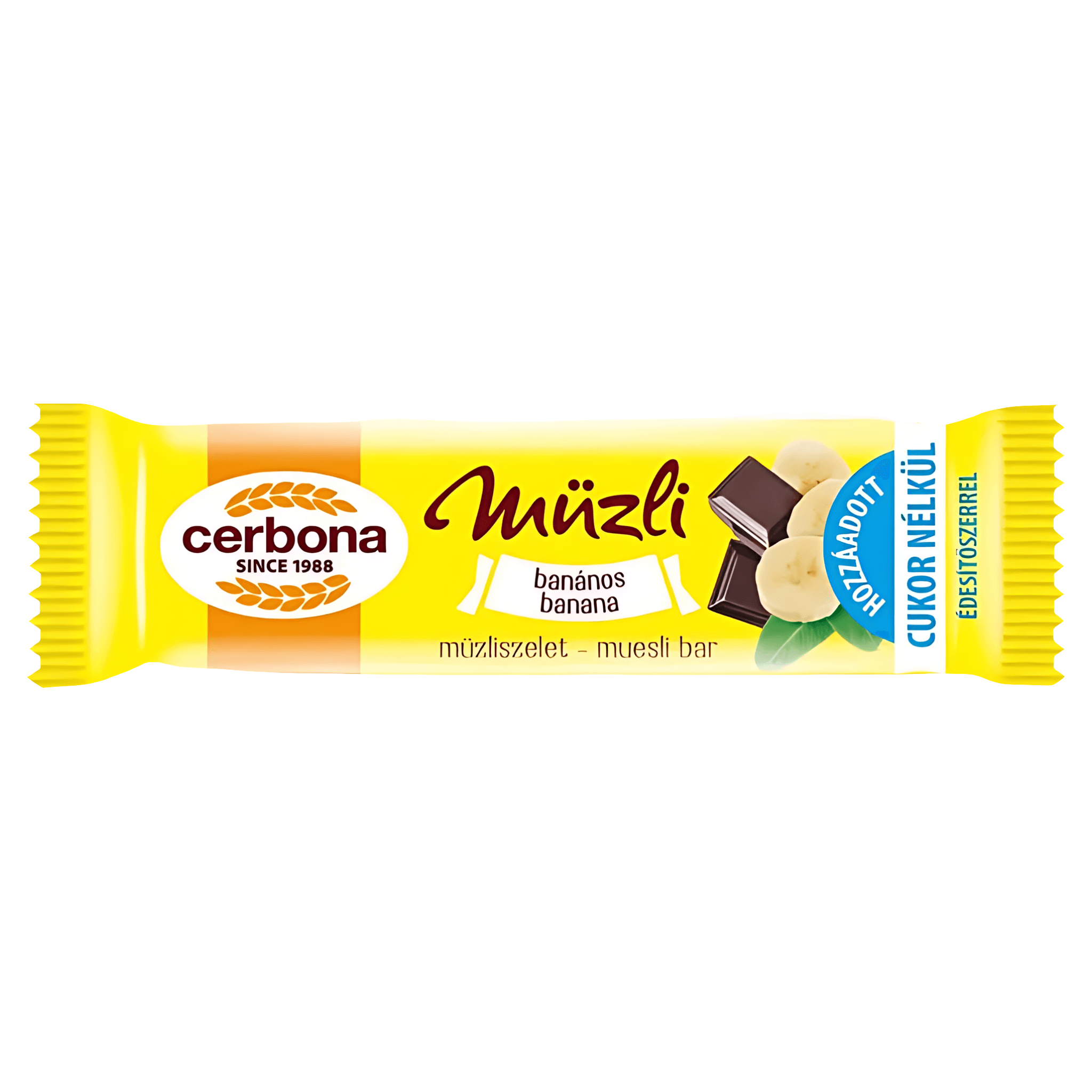 Baton musli cu banane Cerbona, fara zahar adaugat, 20 g
