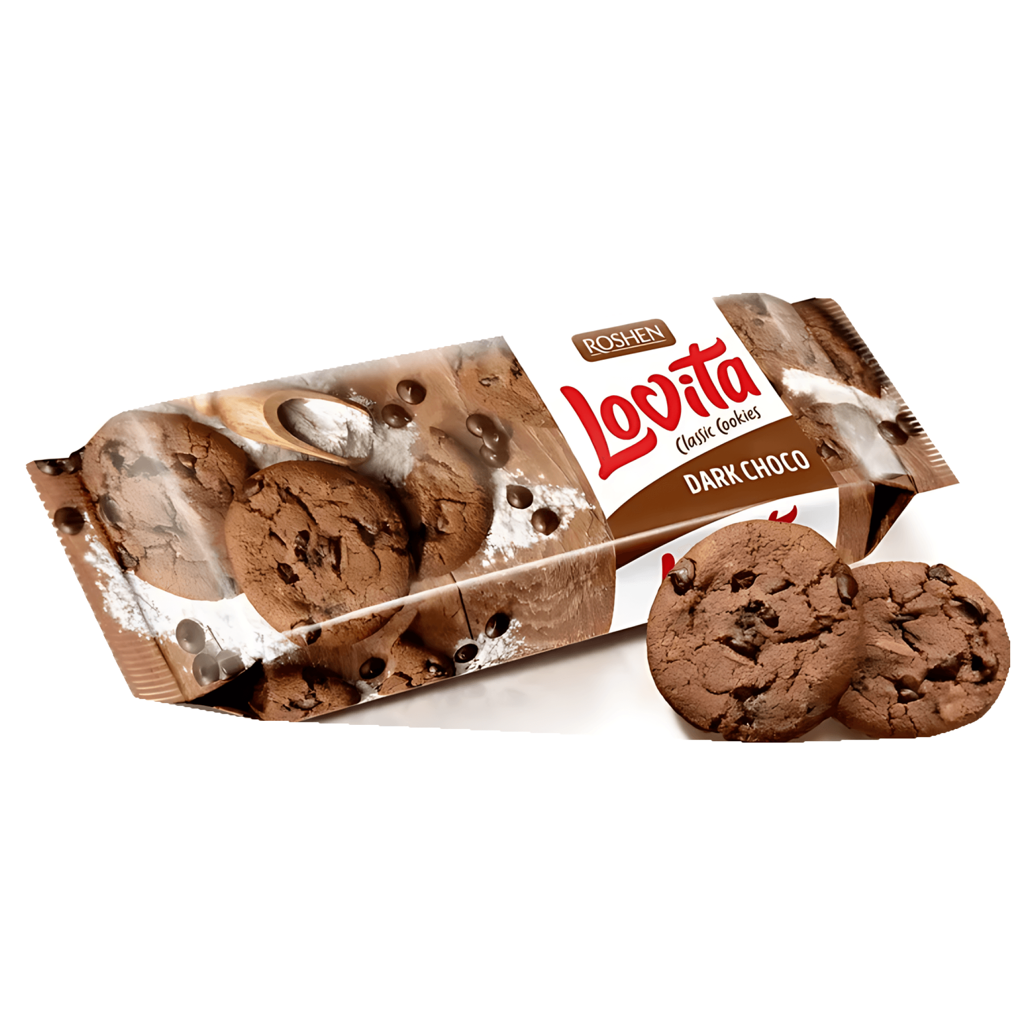 Biscuiti Lovita Classic cu bucati de ciocolata neagra, 150 g