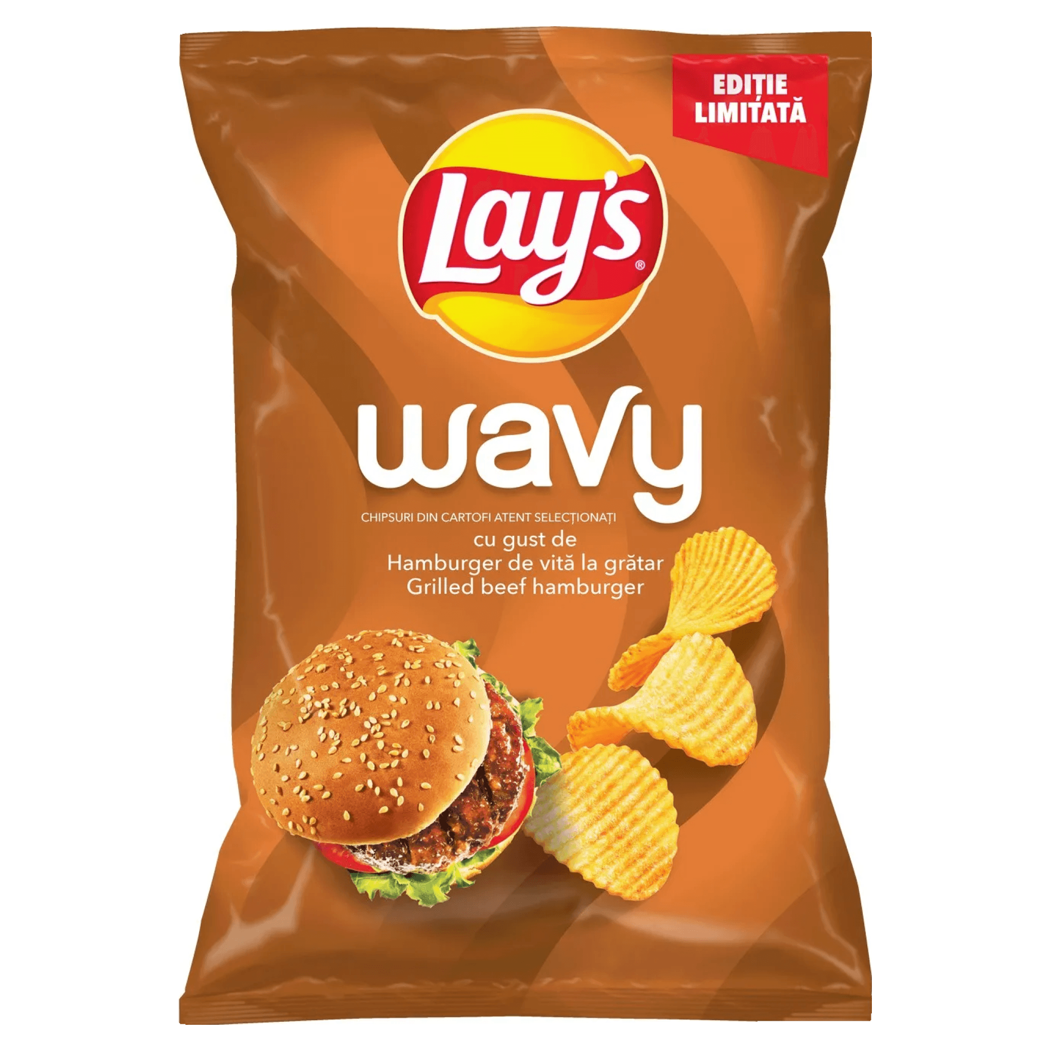 Chipsuri cu gust de hamburger de vita la gratar Lay's Wavy, 115 g