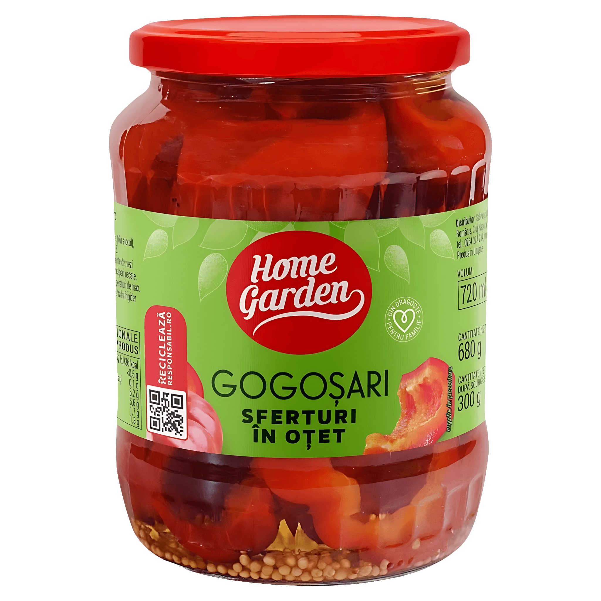 Gogosari sferturi in otet Home Garden, 720 ml