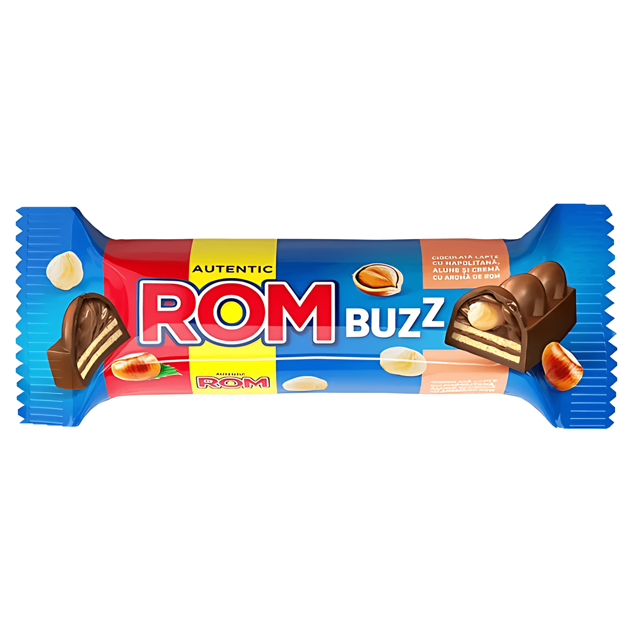 Baton de ciocolata Rom, cu lapte, napolitana, alune si crema cu aroma de rom, 50 g