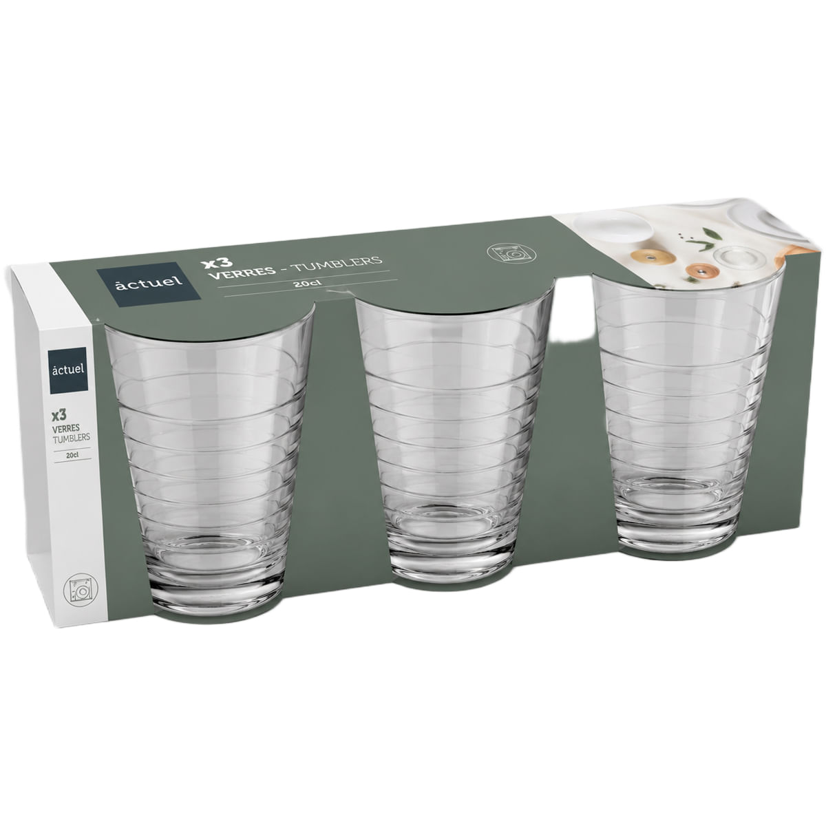 Set pahare Actuel, 3 bucati, sticla, 200 ml