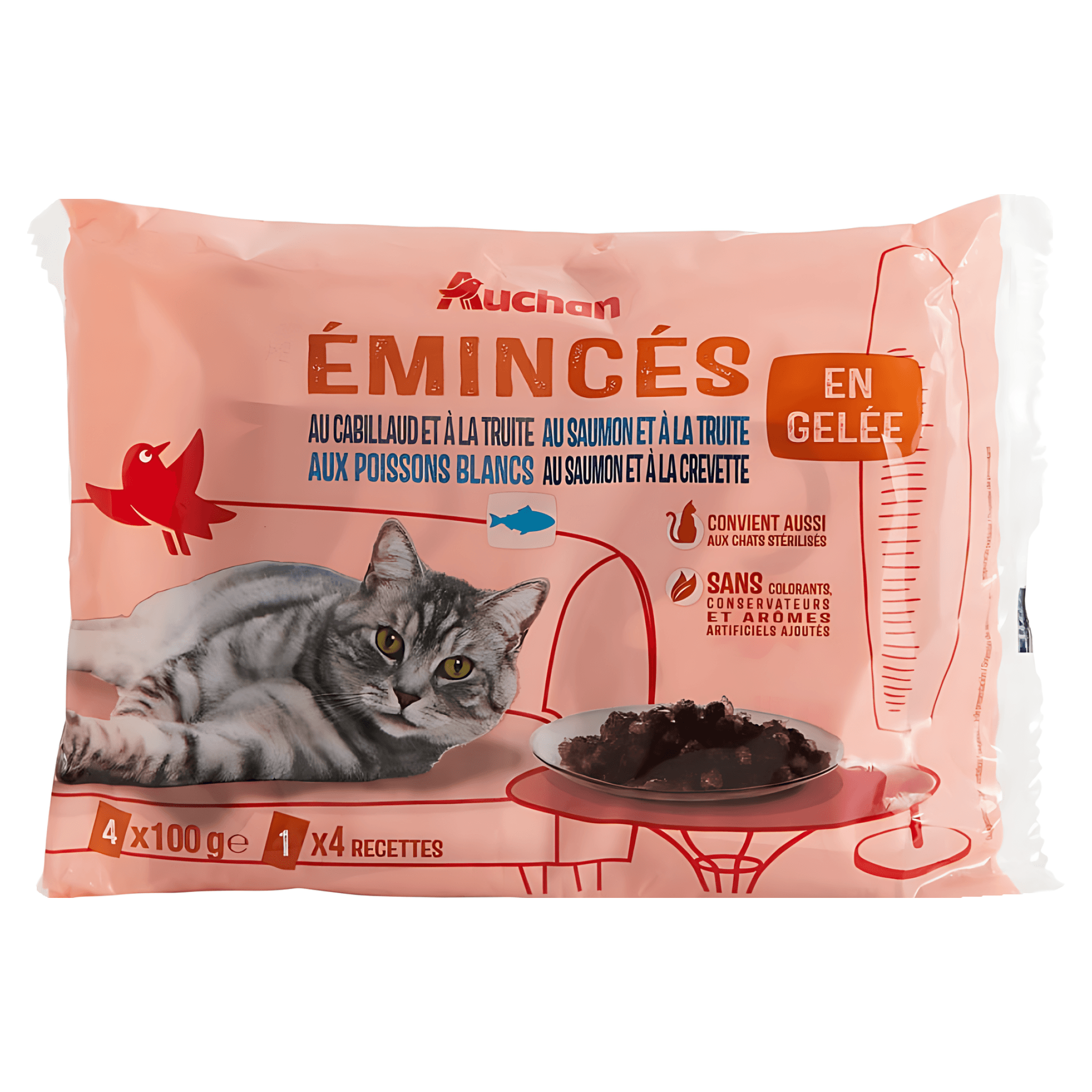 Hrana umeda pentru pisici adulte Auchan cu somon, 4 x 100 g