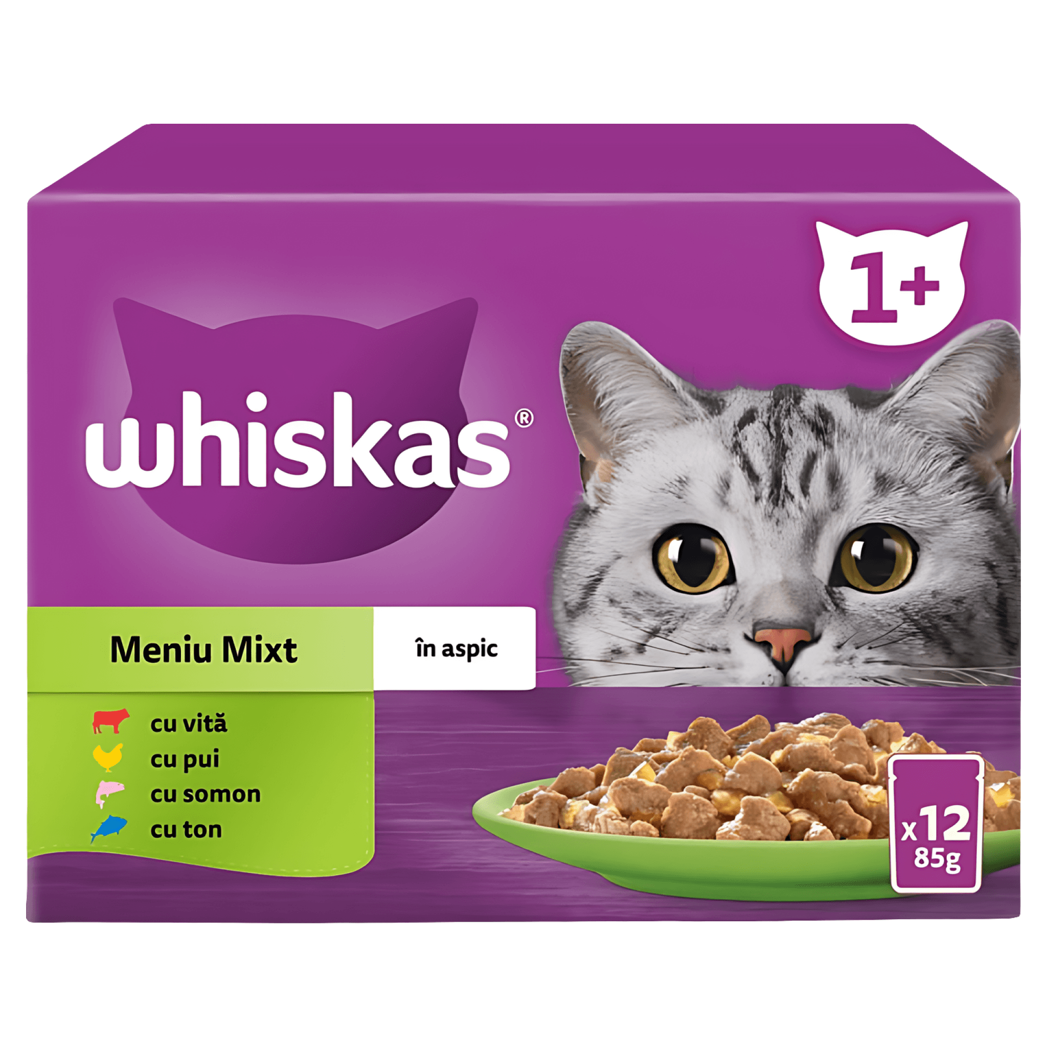 Hrana umeda pentru pisici adulte Whiskas, selectii de carne in aspic, 12 x 85 g