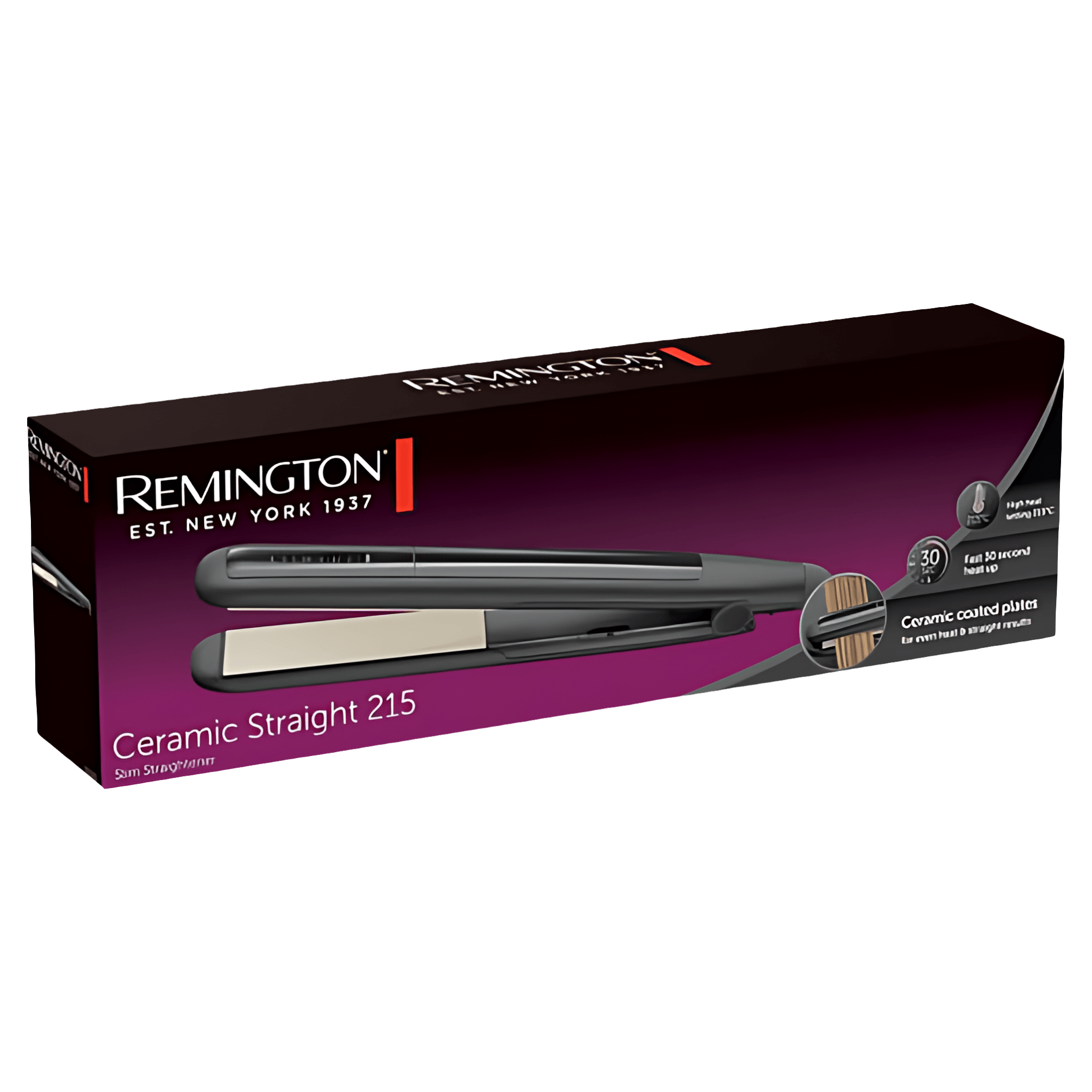 Placa de indreptat parul Remington Ceramic Straight 215, invelis ceramic, temperatura maxima 215 C, negru