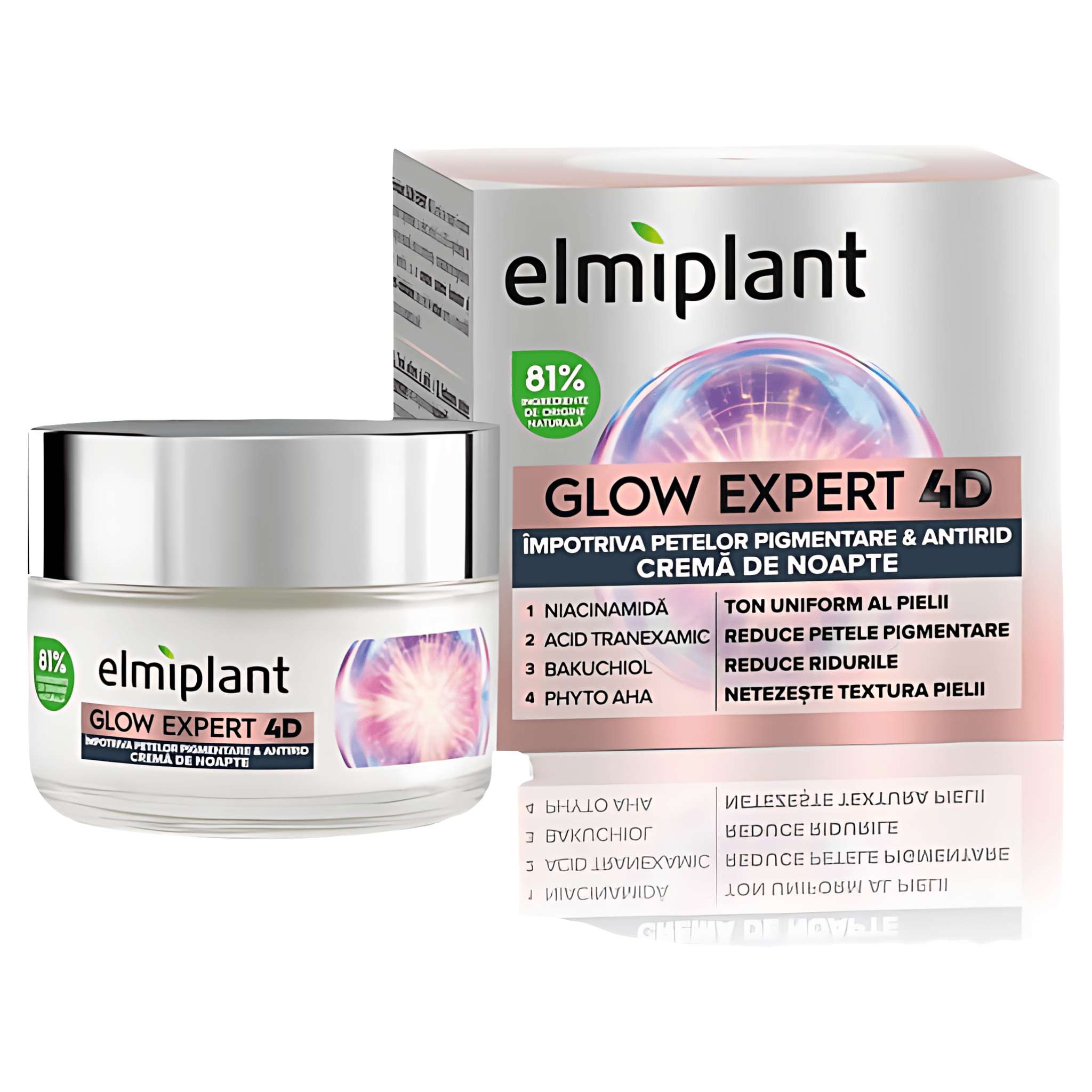Crema de noapte Elmiplant Glow Expert 4D impotriva petelor pigmentare, antirid, 50 ml