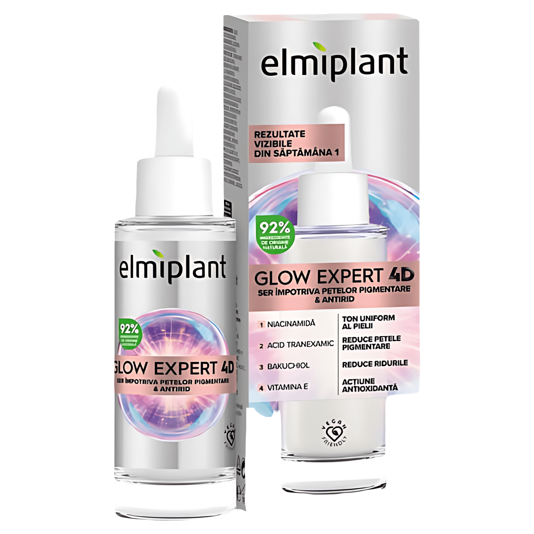 Ser pentru fata Elmiplant Glow Expert 4D impotriva petelor pigmentare, antirid, 30 ml