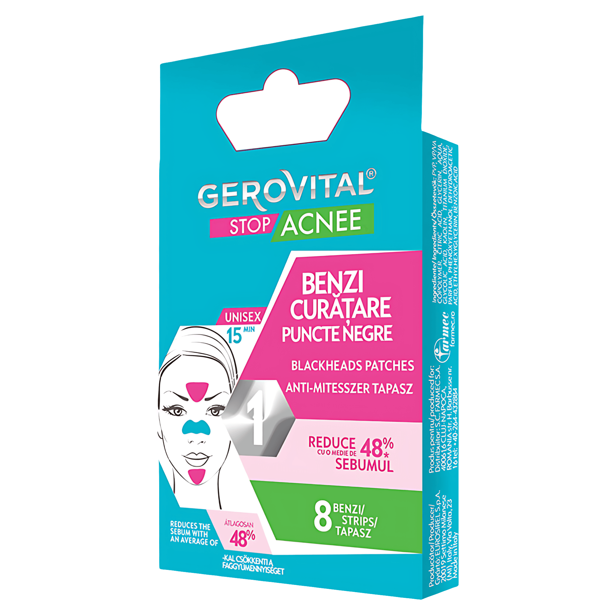 Benzi pentru curatarea punctelor negre Gerovital stop acnee, set 8 bucati