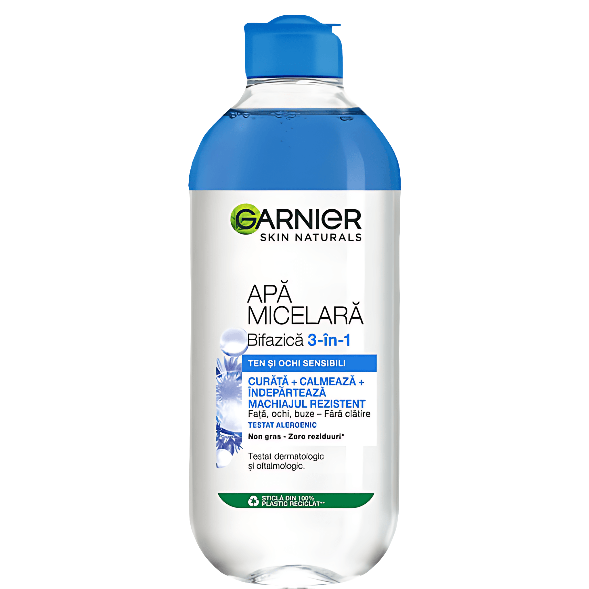 Apa micelara bifazica Garnier cu apa de albastrele pentru ten si ochi sensibili, 400 ml
