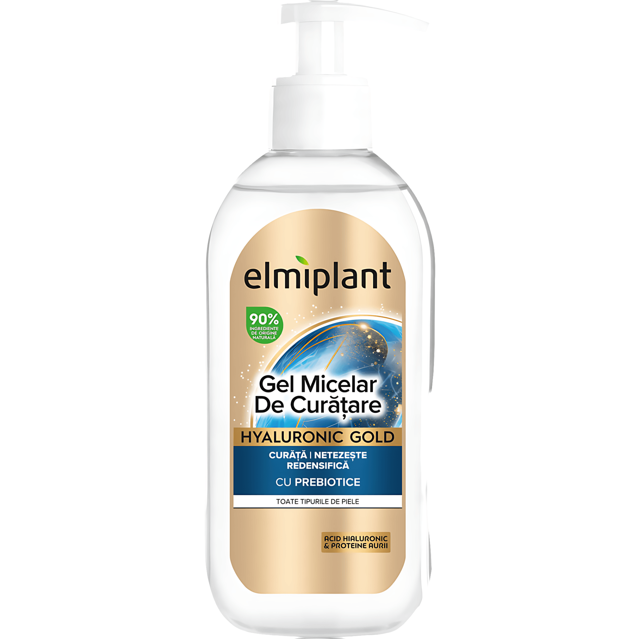 Gel micelar de curatare Elmiplant Hyaluronic Gold, 92% ingrediente de origine naturala, 200 ml
