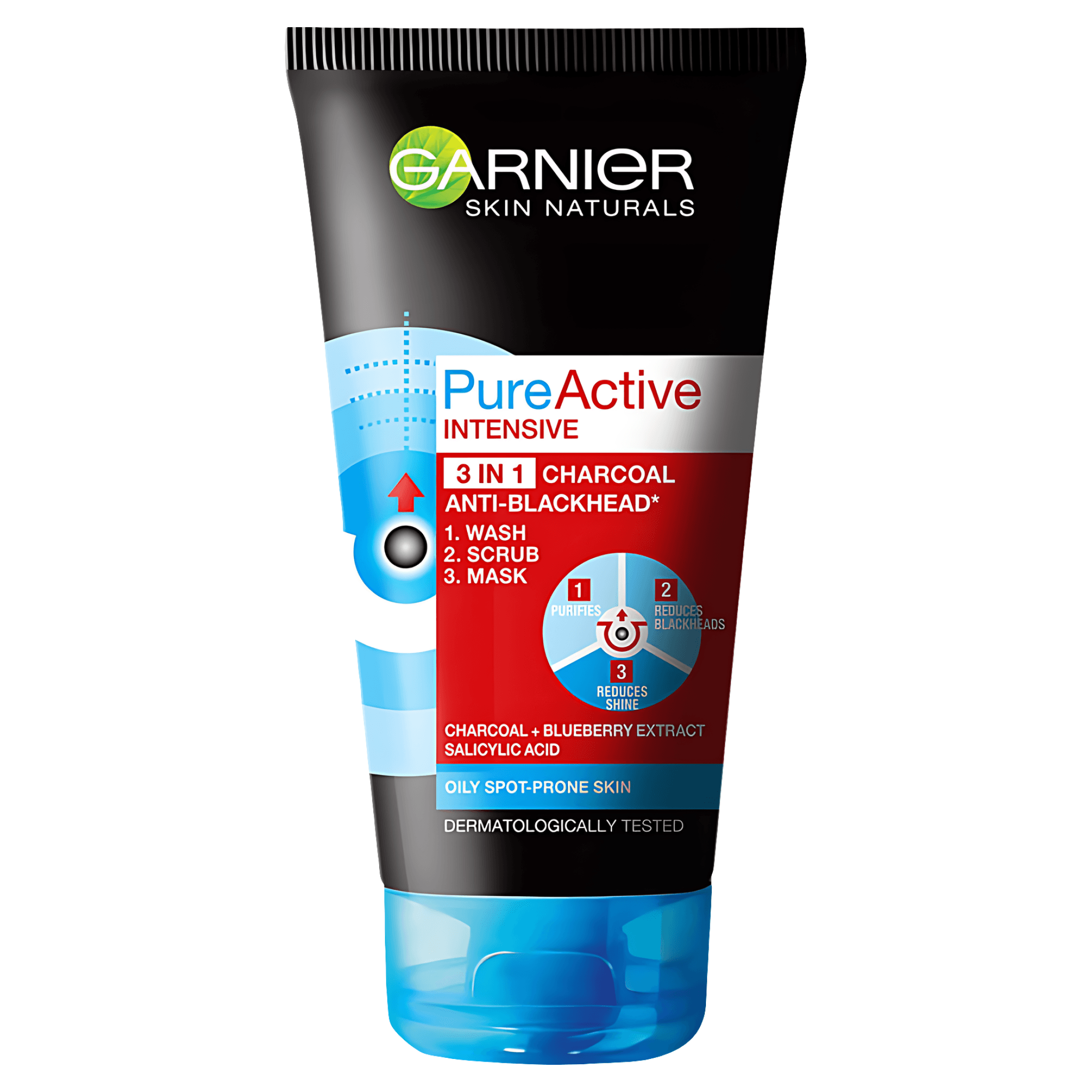 Gel de curatare pentru fata 3 In 1 Garnier Pure Active Intensive Charcoal pentru ten gras cu imperfectiuni, 150 ml