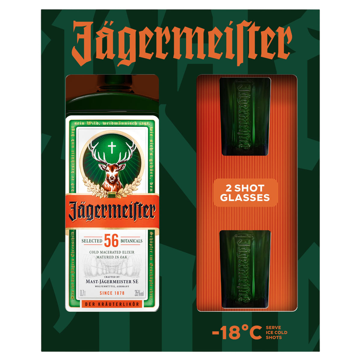 Pachet lichior Jagermeister, 0.7 l + 2 pahare