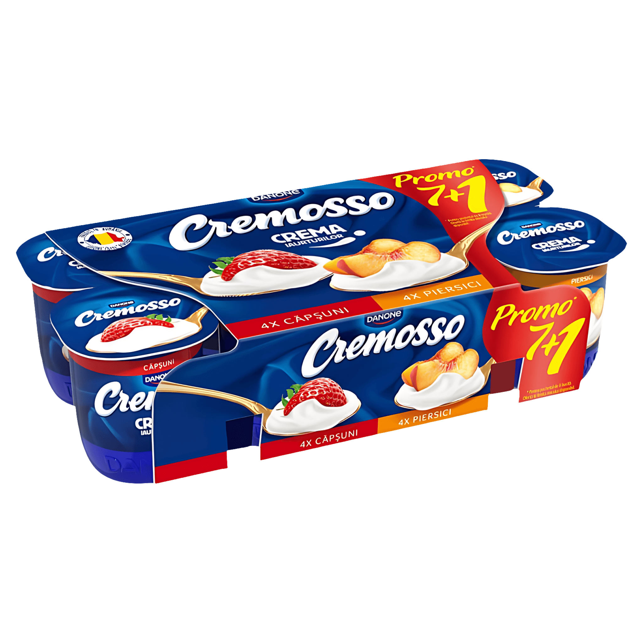 Iaurt cu piersici si capsuni Cremosso, 8 x 125 g