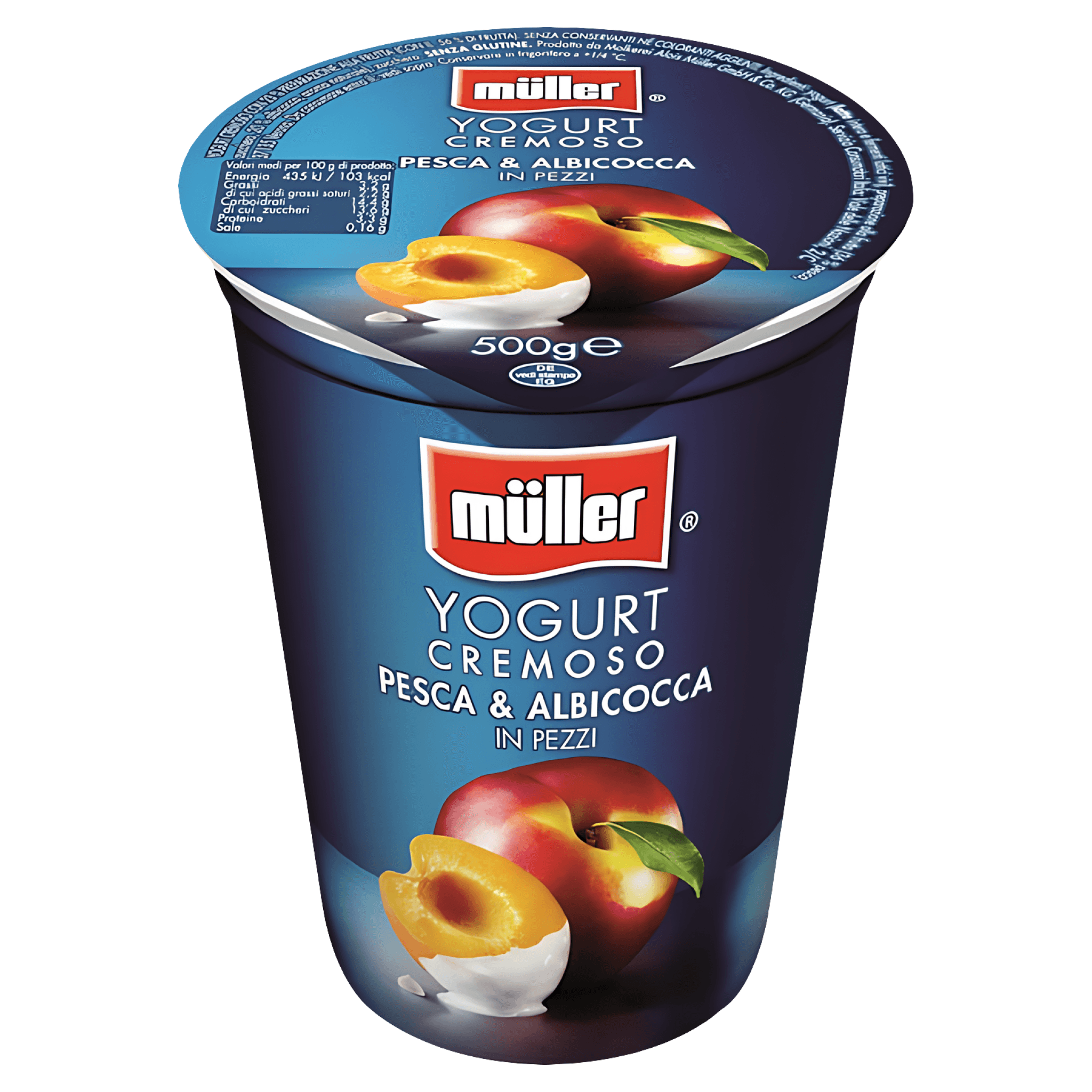 Iaurt cu piersici si caise Muller, 500 g