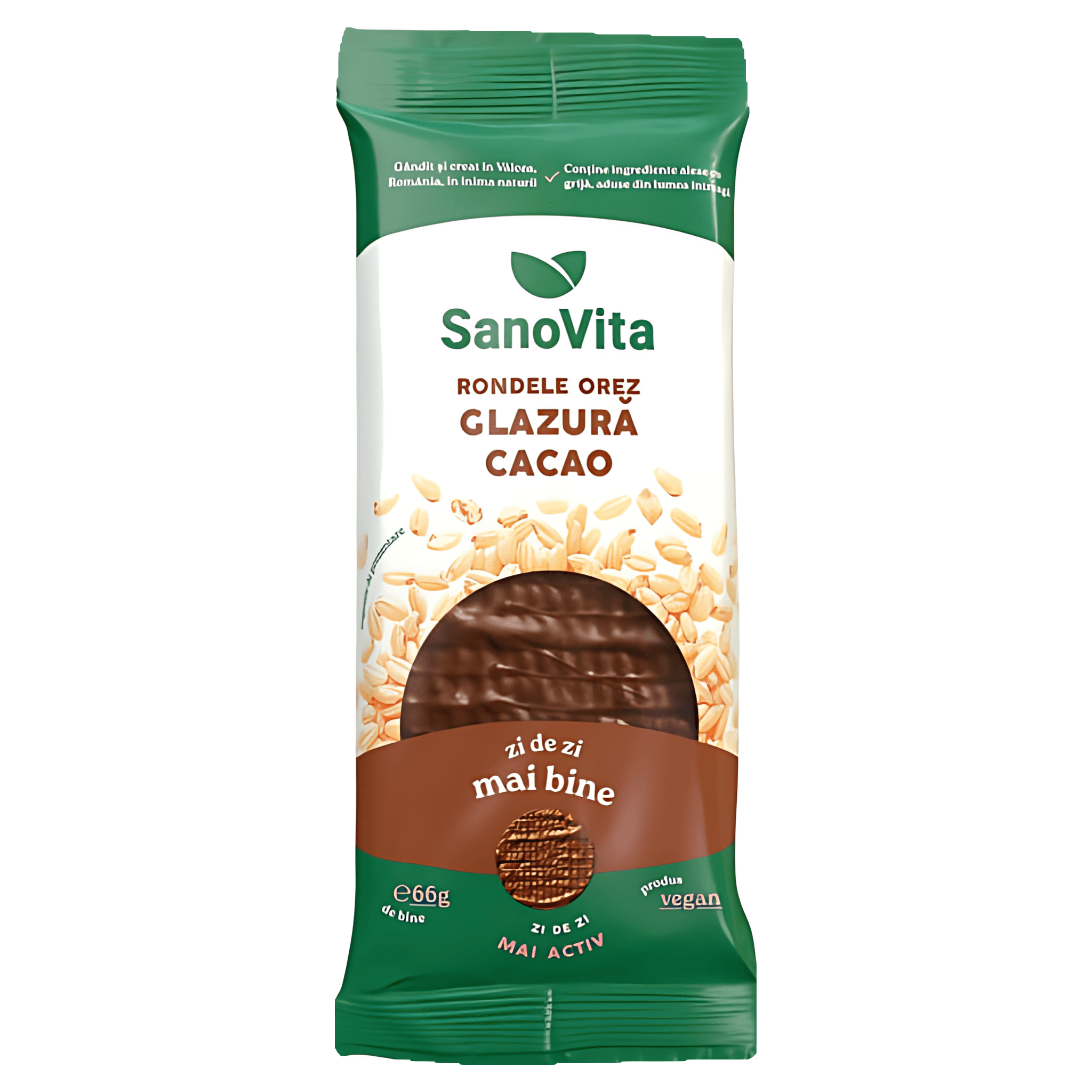 Rondele din orez cu glazura de cacao SanoVita, 66 g