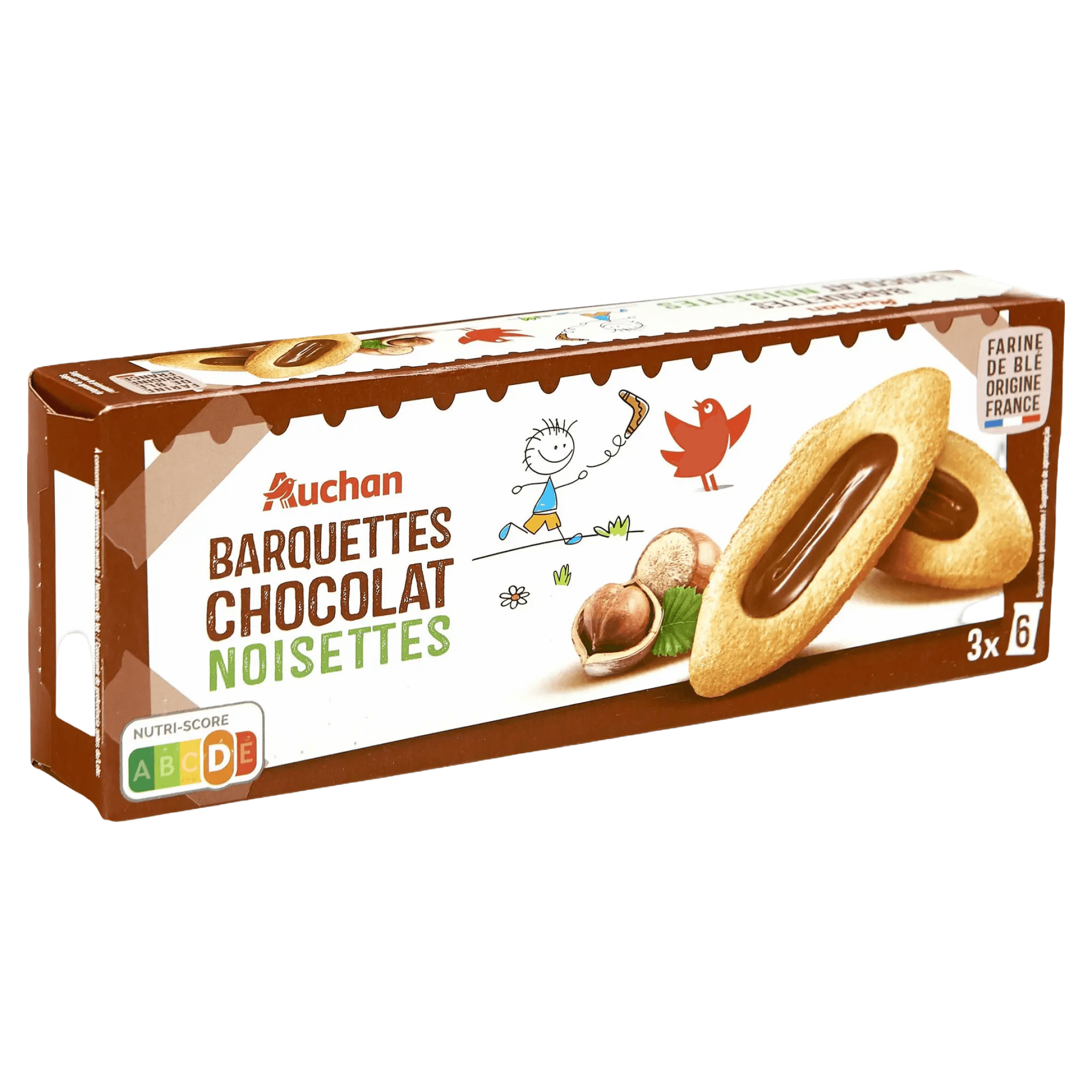 Biscuiti cu ciocolata si alune de padure Auchan, 120 g