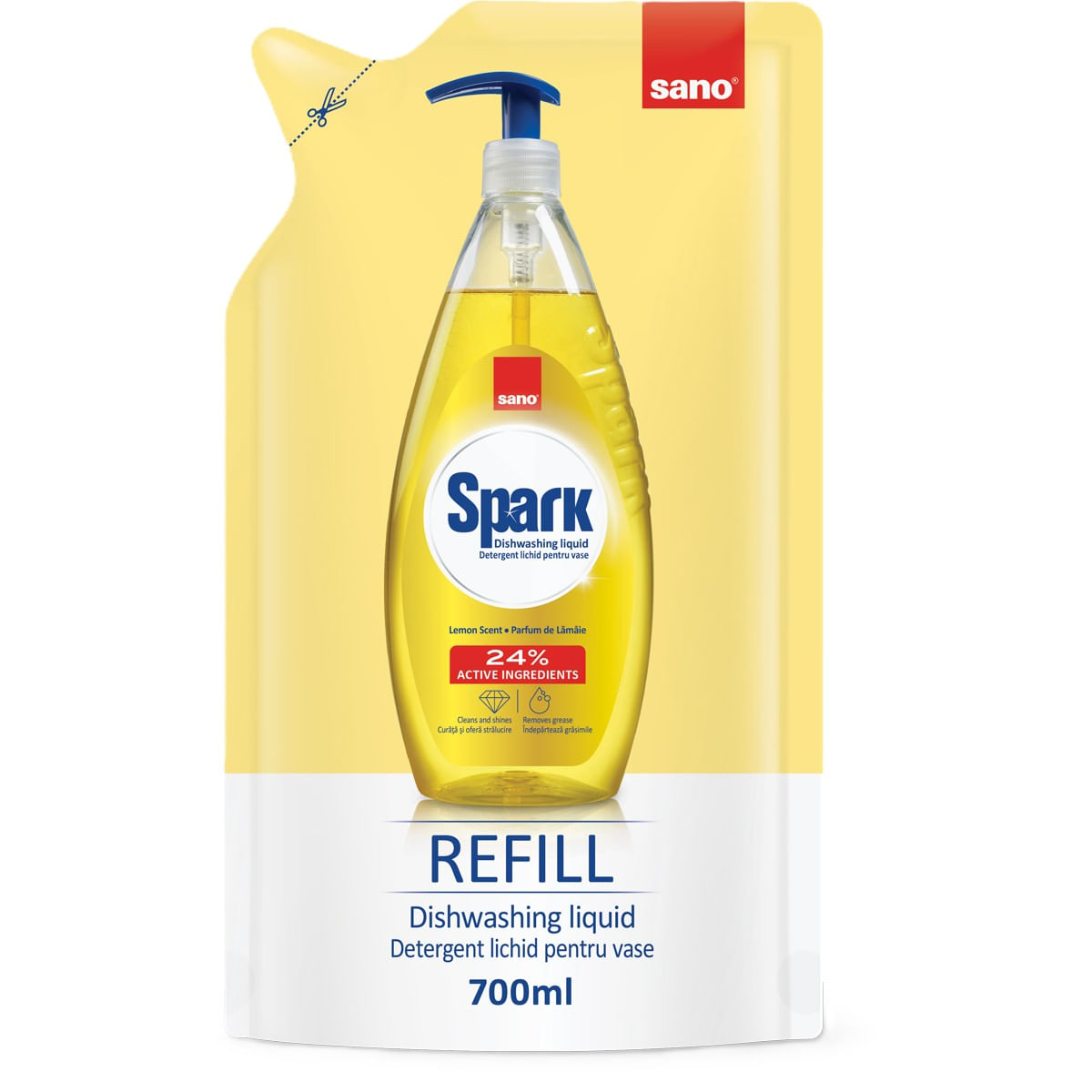 Rezerva detergent lichid pentru vase Sano Spark Lamaie, 700 ml