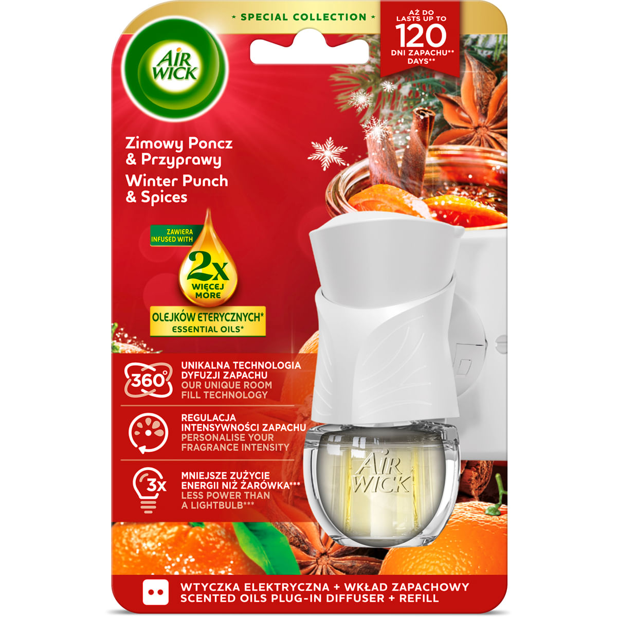 Kit odorizant electric Air Wick, aparat si rezerva, parfumuri de iarna si condimente, 19 ml