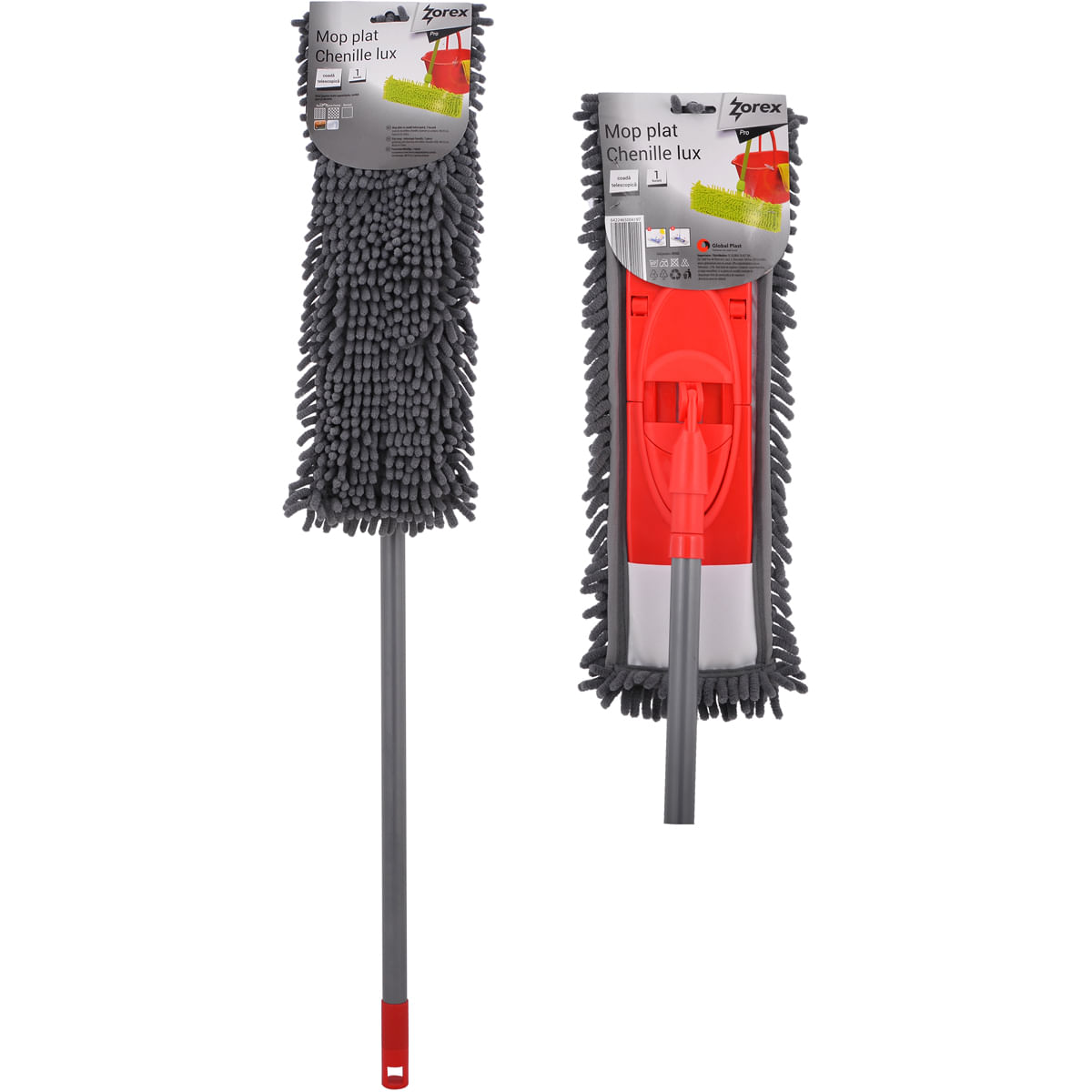 Mop plat cu maner telescopic Zorex Pro Chenille, 120 cm, microfibra